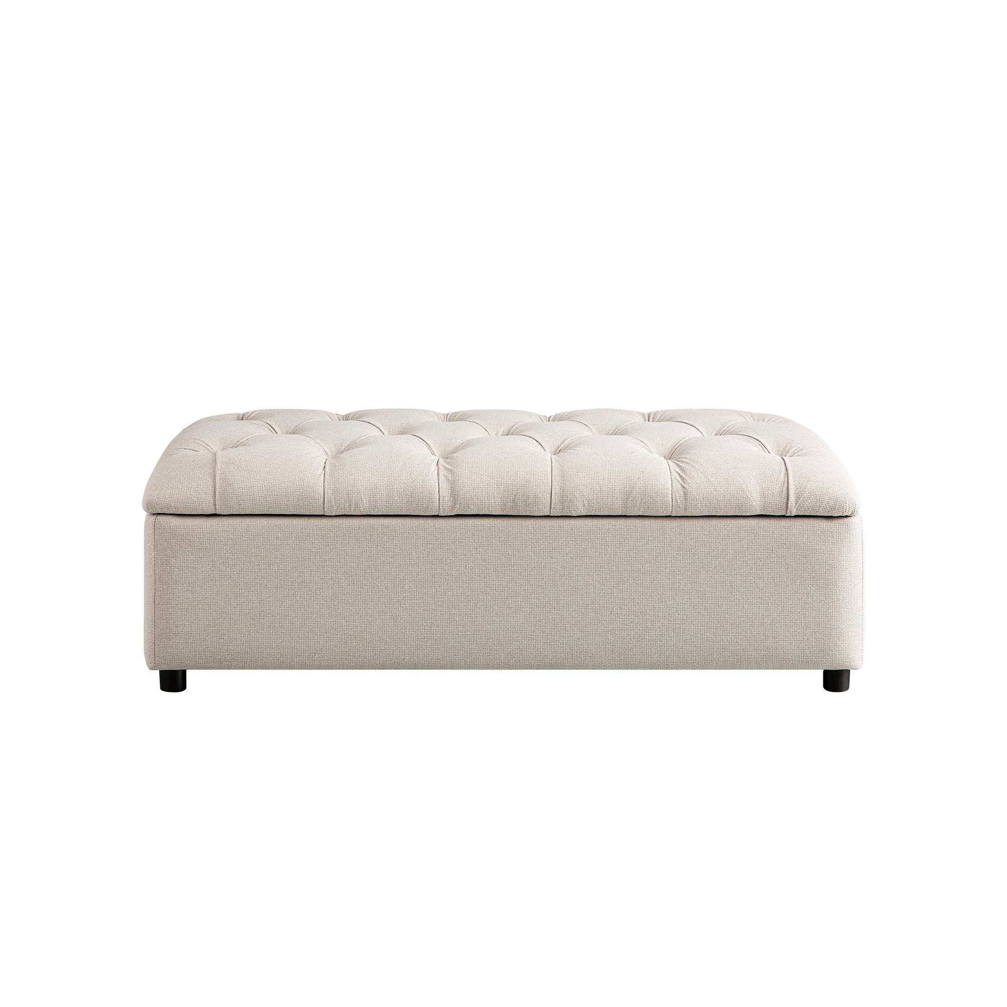 Portland Small Double Buttoned Fold-Out Bed in Ottoman, Beige Woven Fabric - Image 9
