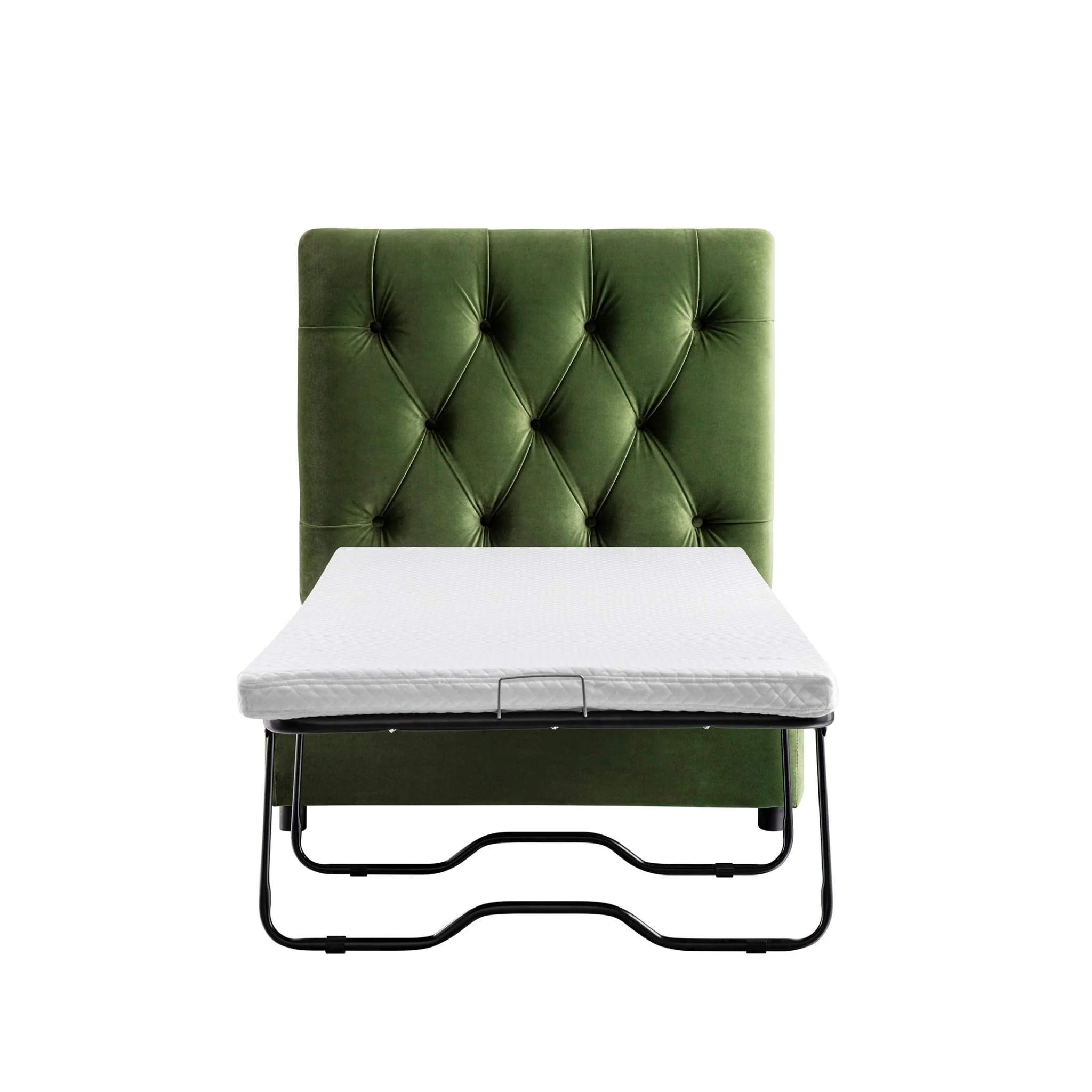 Portland Single Buttoned Fold-Out Bed in Ottoman, Moss Green Velvet - Image 12