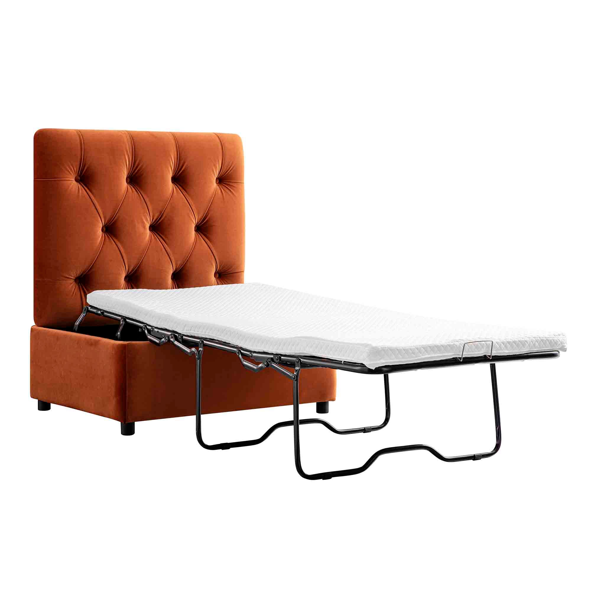 Portland Single Buttoned Fold-Out Bed in Ottoman, Rust Velvet - Image 9