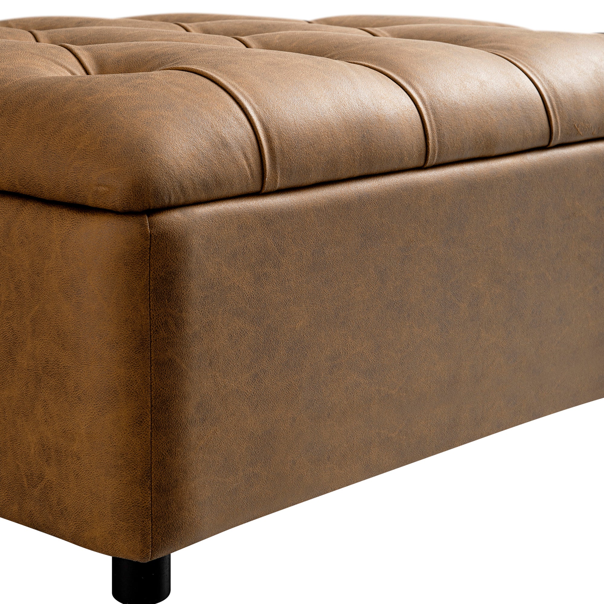 Portland Single Buttoned Fold-Out Bed in Ottoman, Tan Faux Suede - Image 17