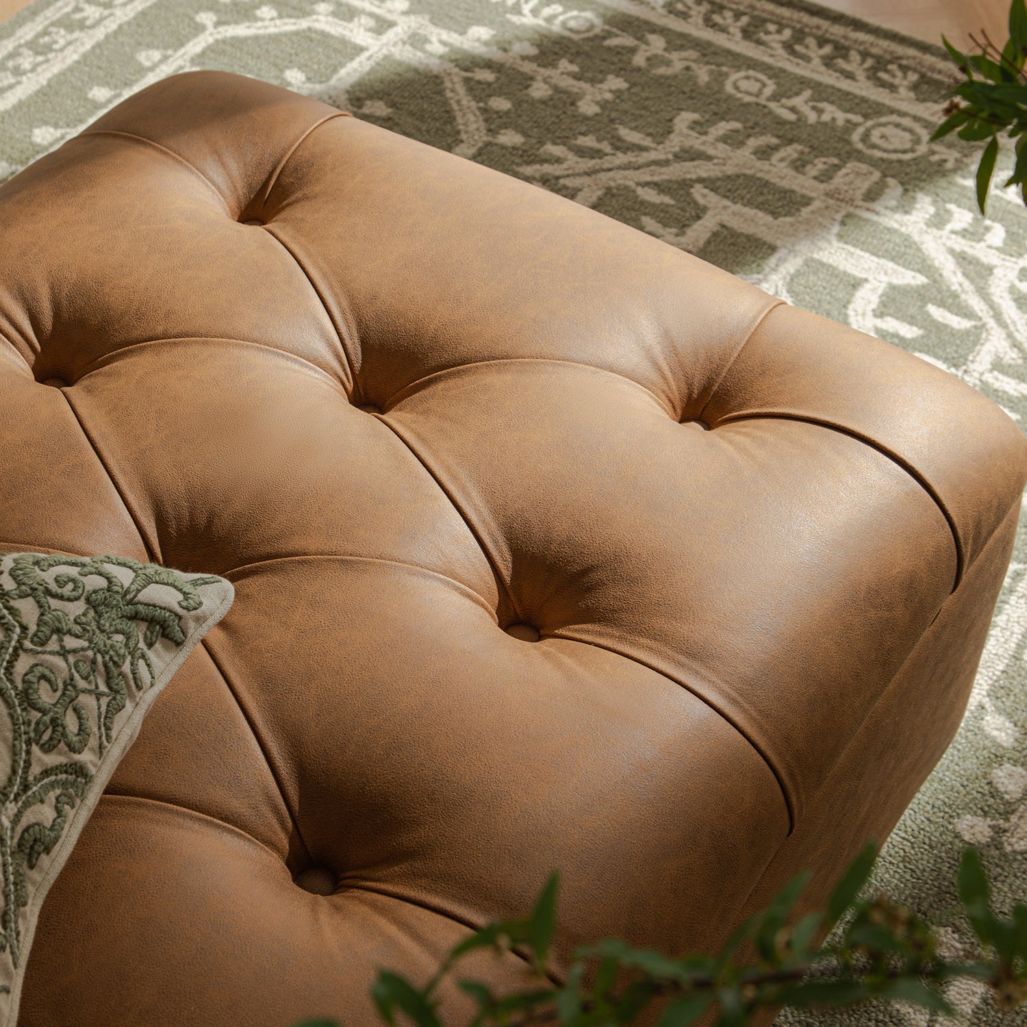 Portland Single Buttoned Fold-Out Bed in Ottoman, Tan Faux Suede - Image 6