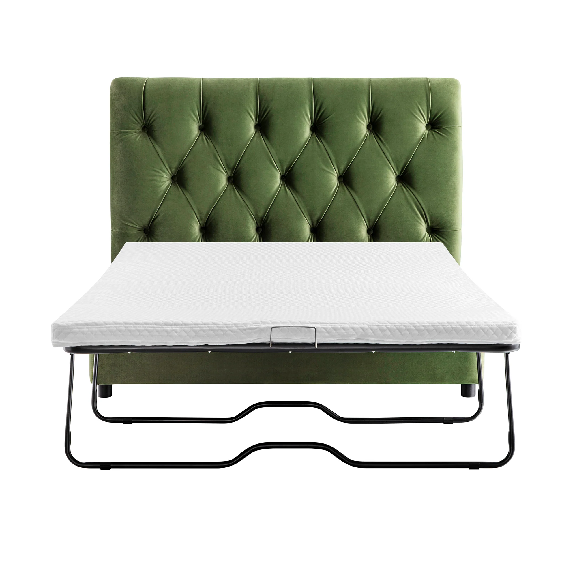 Portland Small Double Buttoned Fold-Out Bed in Ottoman, Moss Green Velvet - Image 12