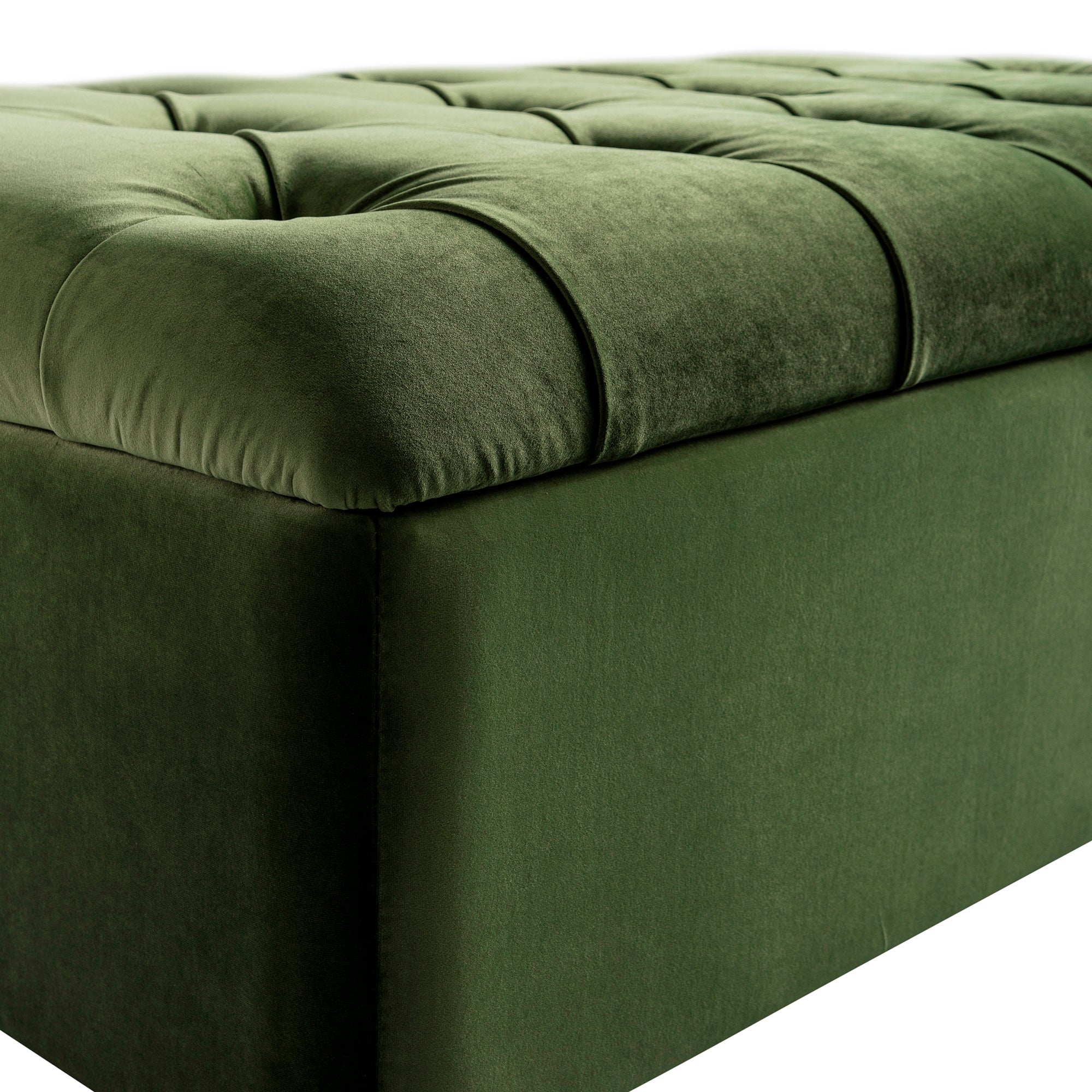 Portland Small Double Buttoned Fold-Out Bed in Ottoman, Moss Green Velvet - Image 17