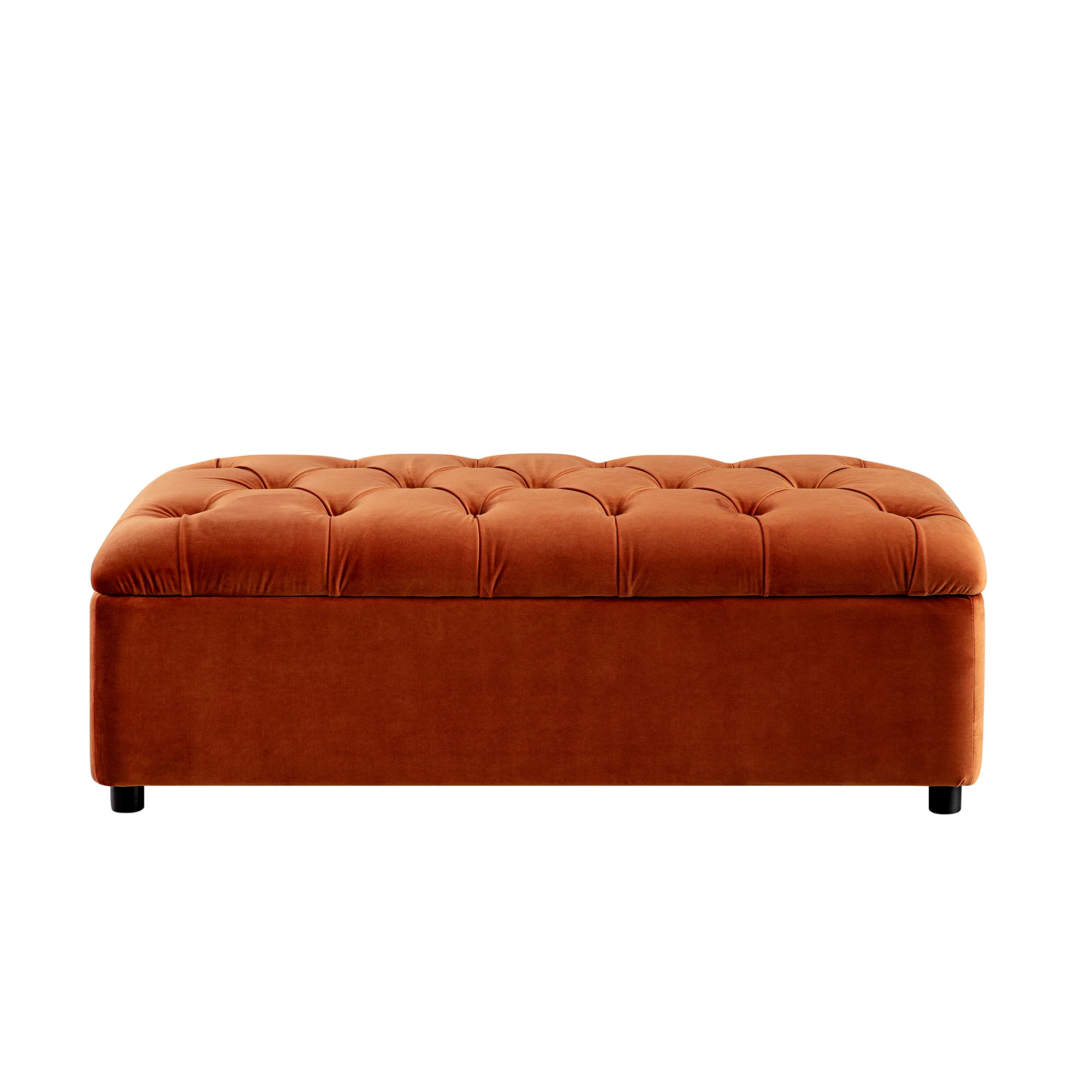 Portland Small Double Buttoned Fold-Out Bed in Ottoman, Rust Velvet - Image 10