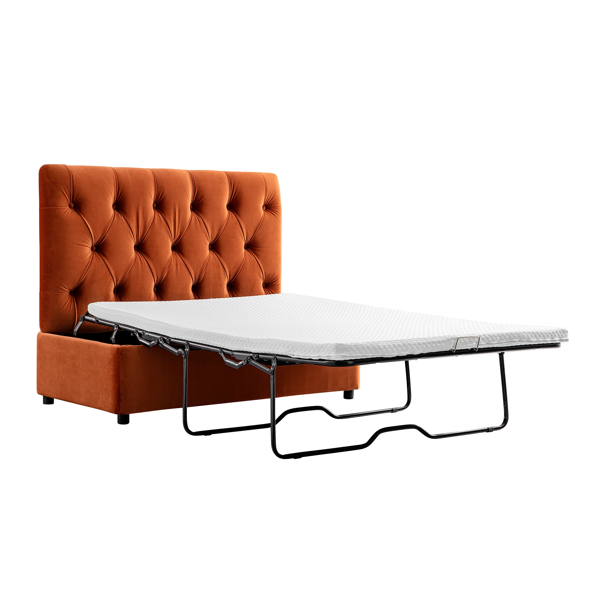 Portland Small Double Buttoned Fold-Out Bed in Ottoman, Rust Velvet - Image 11