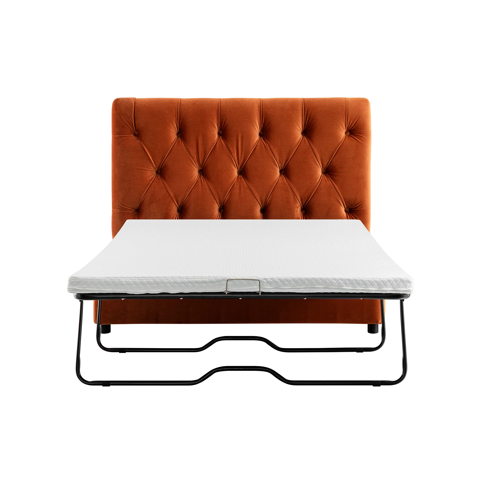 Portland Small Double Buttoned Fold-Out Bed in Ottoman, Rust Velvet - Image 13