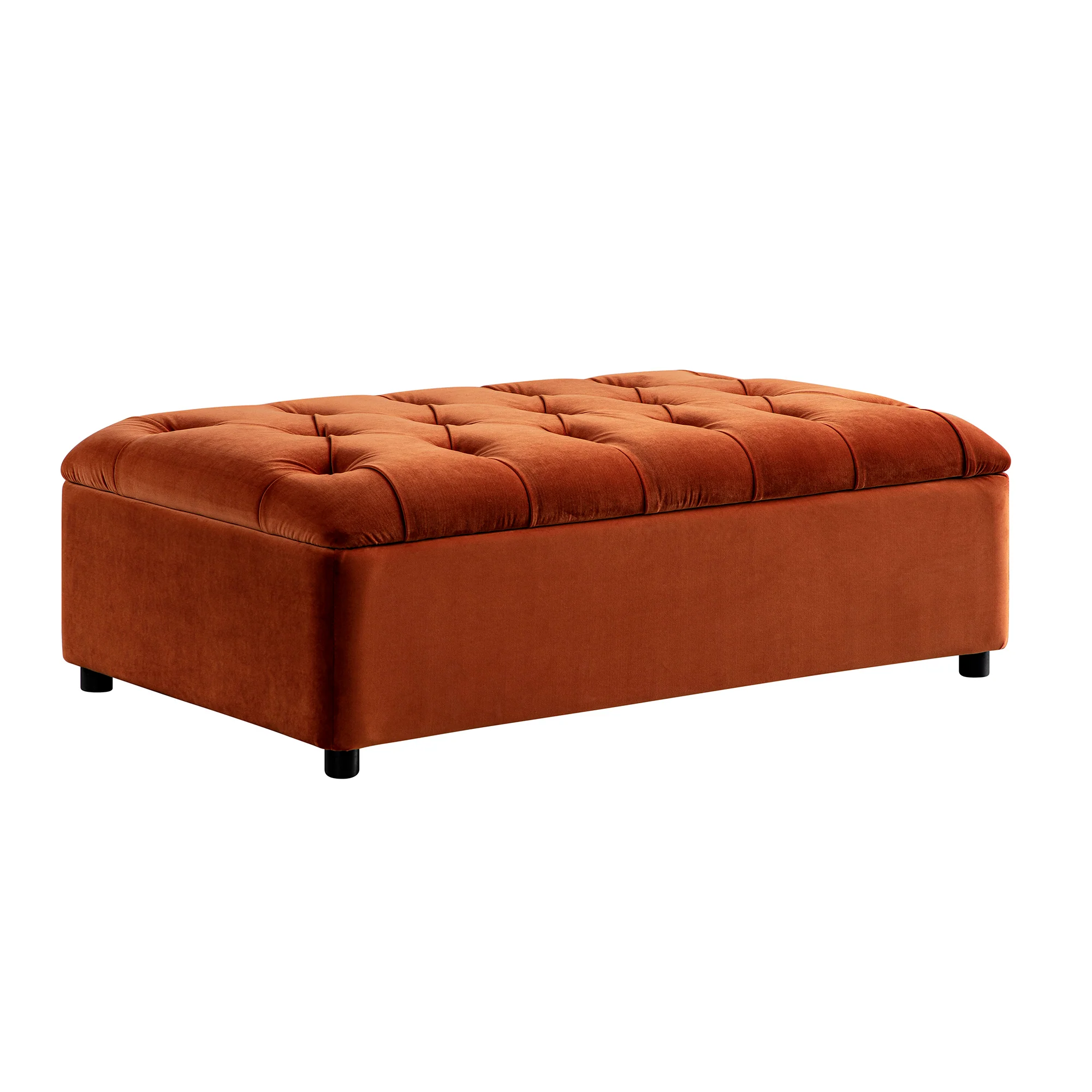 Portland Small Double Buttoned Fold-Out Bed in Ottoman, Rust Velvet - Image 14