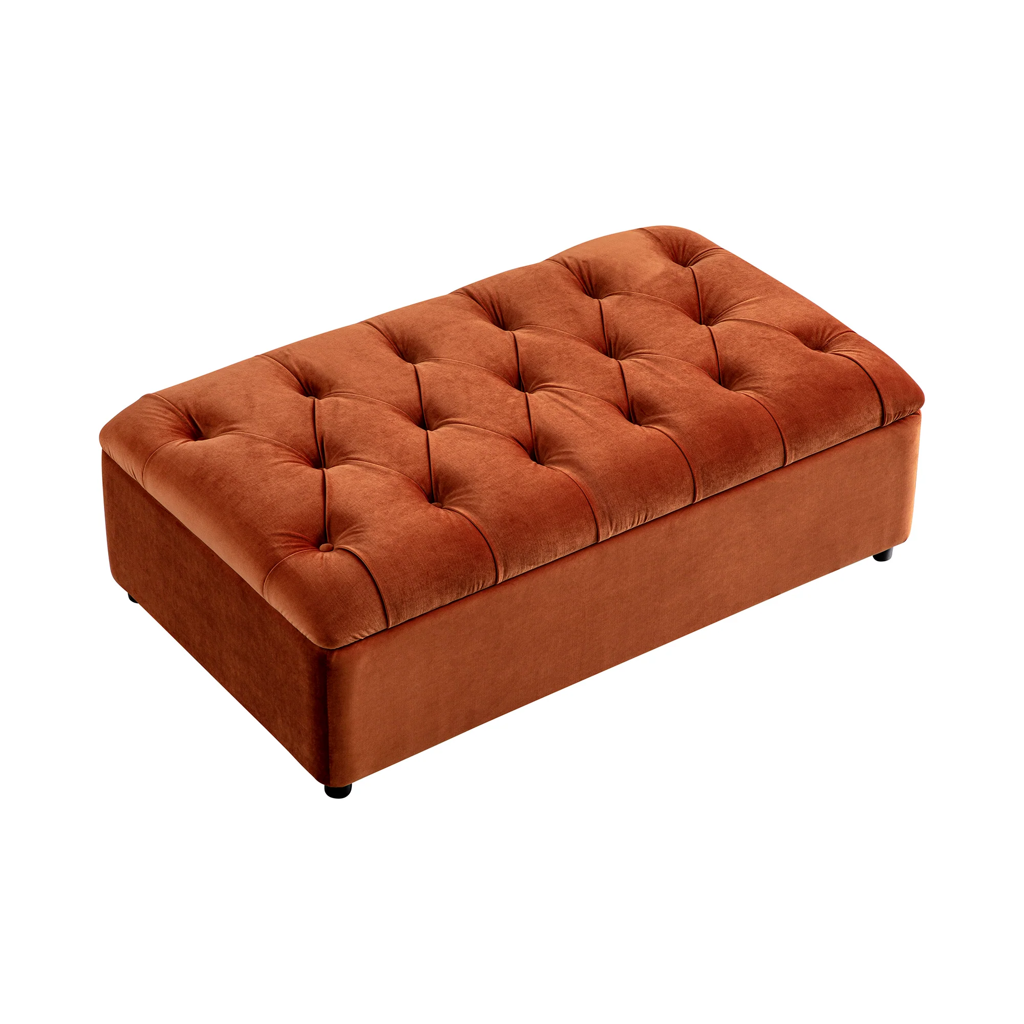 Portland Small Double Buttoned Fold-Out Bed in Ottoman, Rust Velvet - Image 16