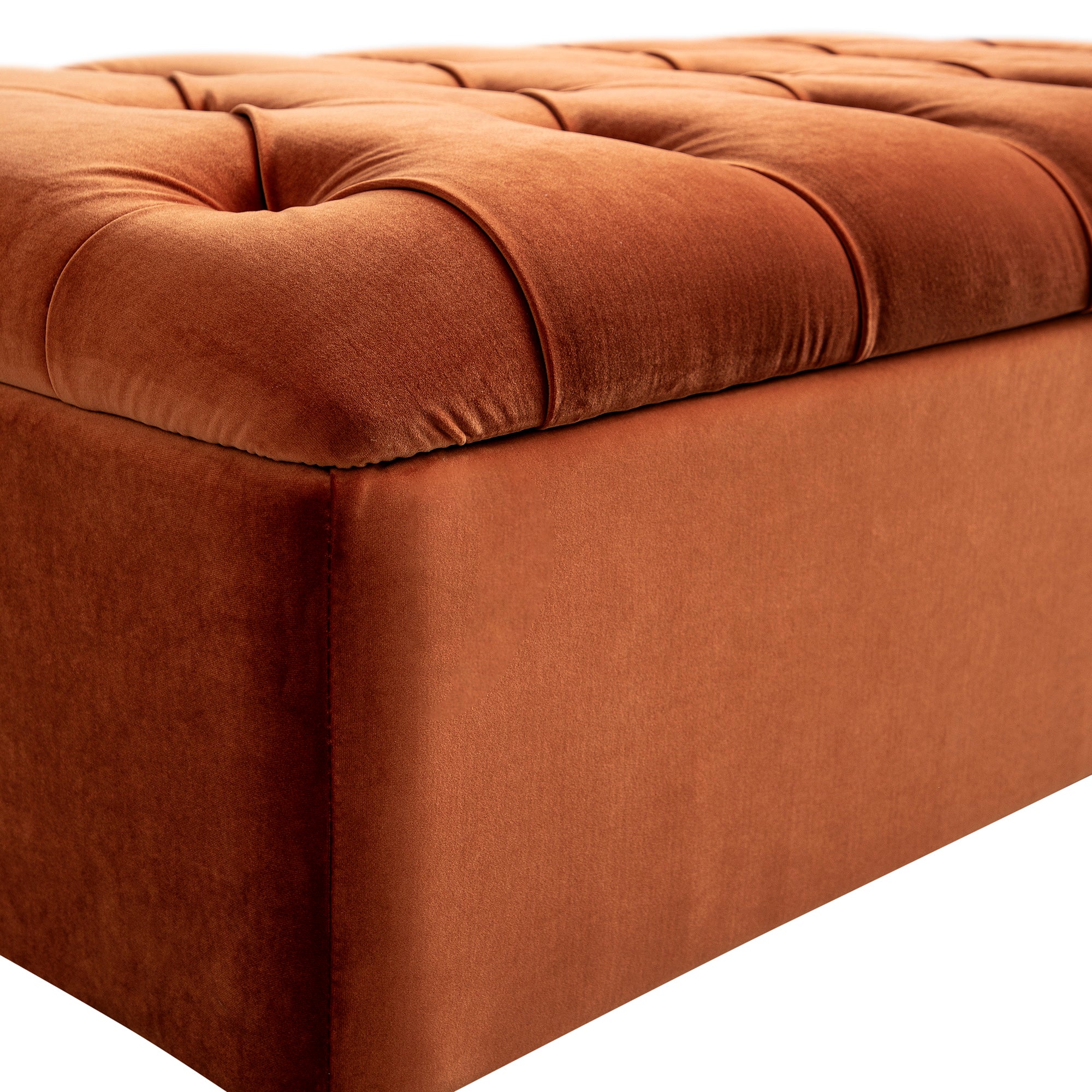 Portland Small Double Buttoned Fold-Out Bed in Ottoman, Rust Velvet - Image 18