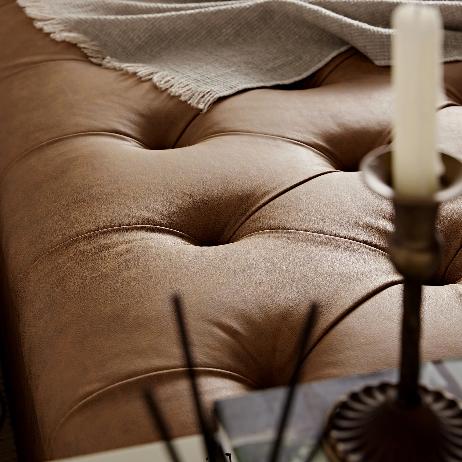 Portland Small Double Buttoned Fold-Out Bed in Ottoman, Tan Faux Suede - Image 10