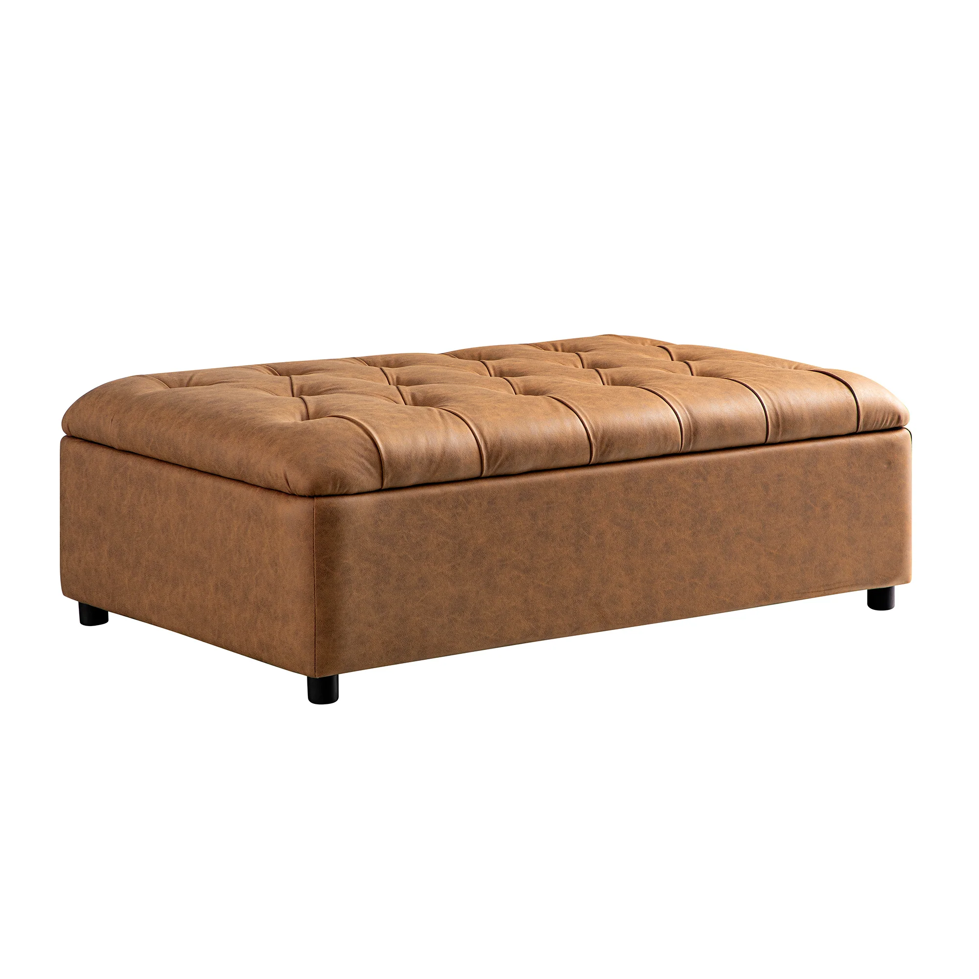 Portland Small Double Buttoned Fold-Out Bed in Ottoman, Tan Faux Suede - Image 11