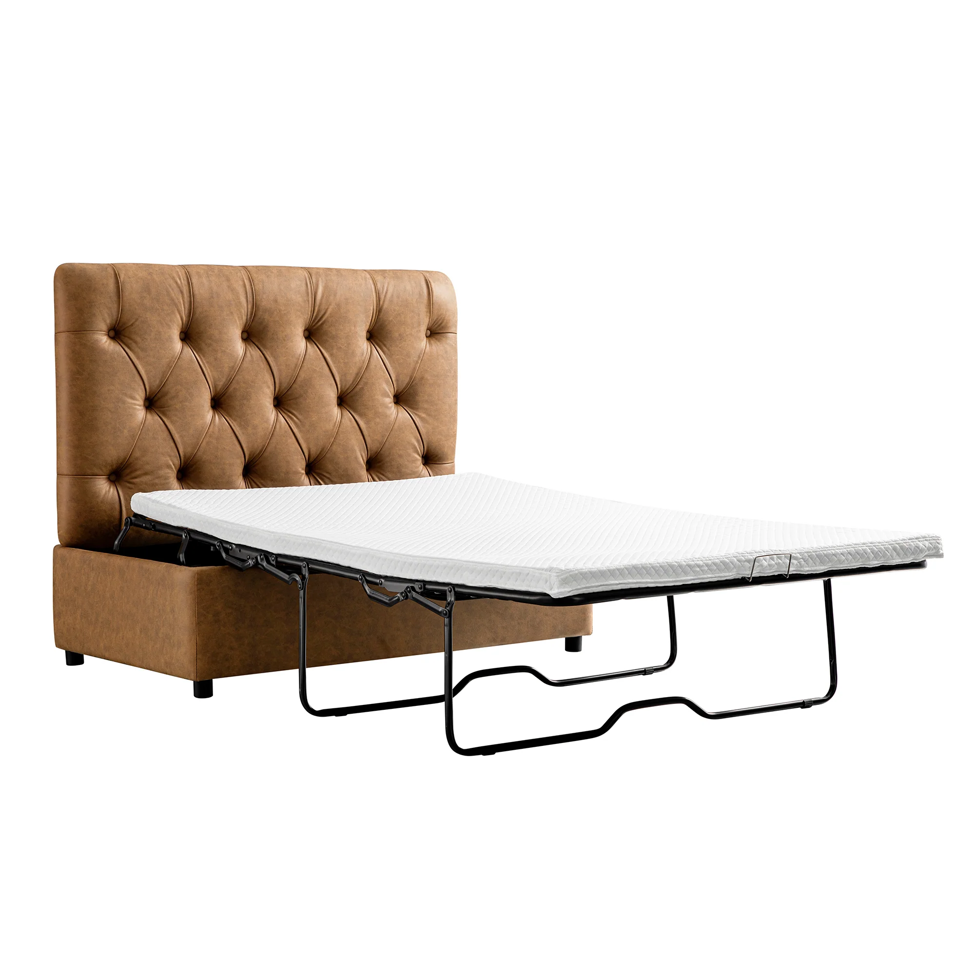 Portland Small Double Buttoned Fold-Out Bed in Ottoman, Tan Faux Suede - Image 12