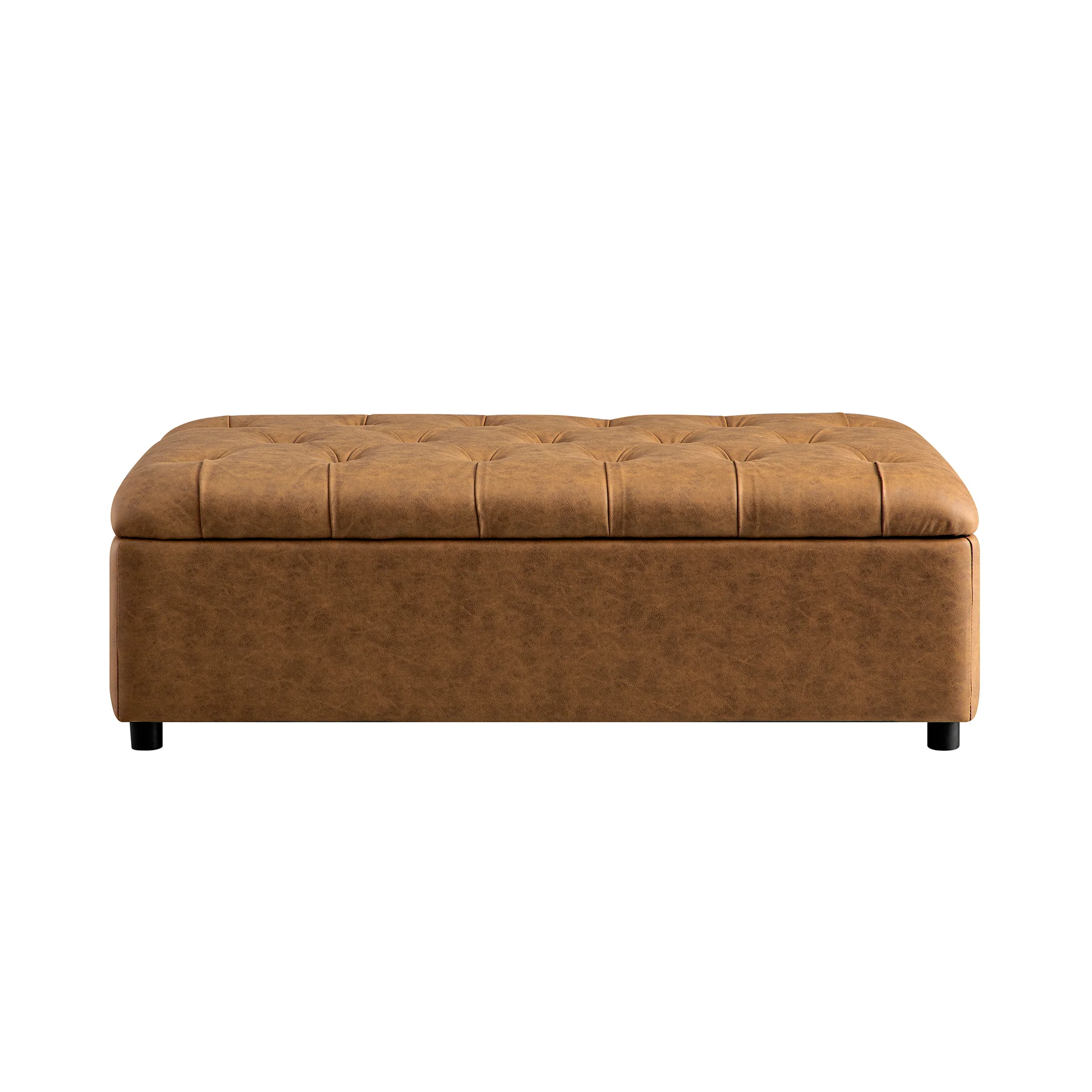 Portland Small Double Buttoned Fold-Out Bed in Ottoman, Tan Faux Suede - Image 14