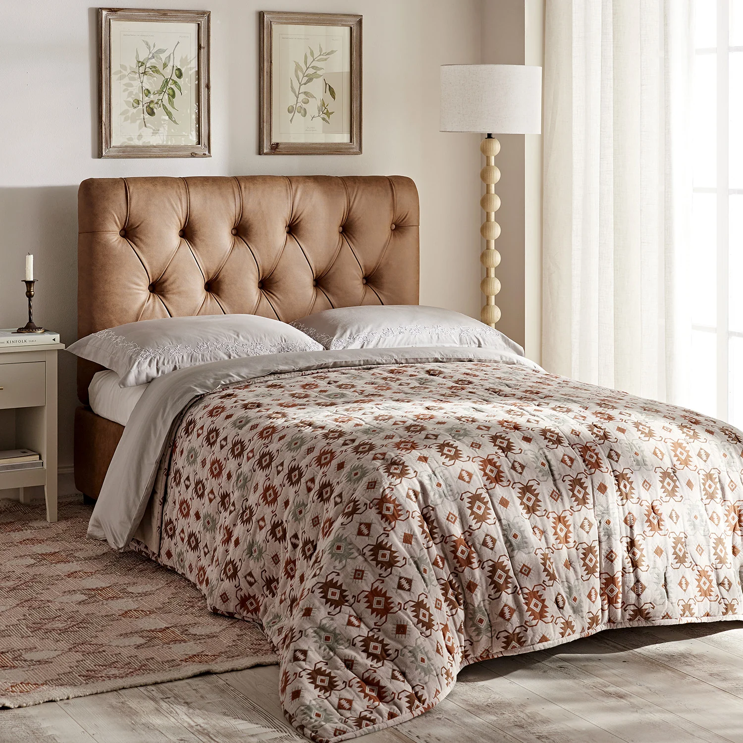 Portland Small Double Buttoned Fold-Out Bed in Ottoman, Tan Faux Suede - Image 2