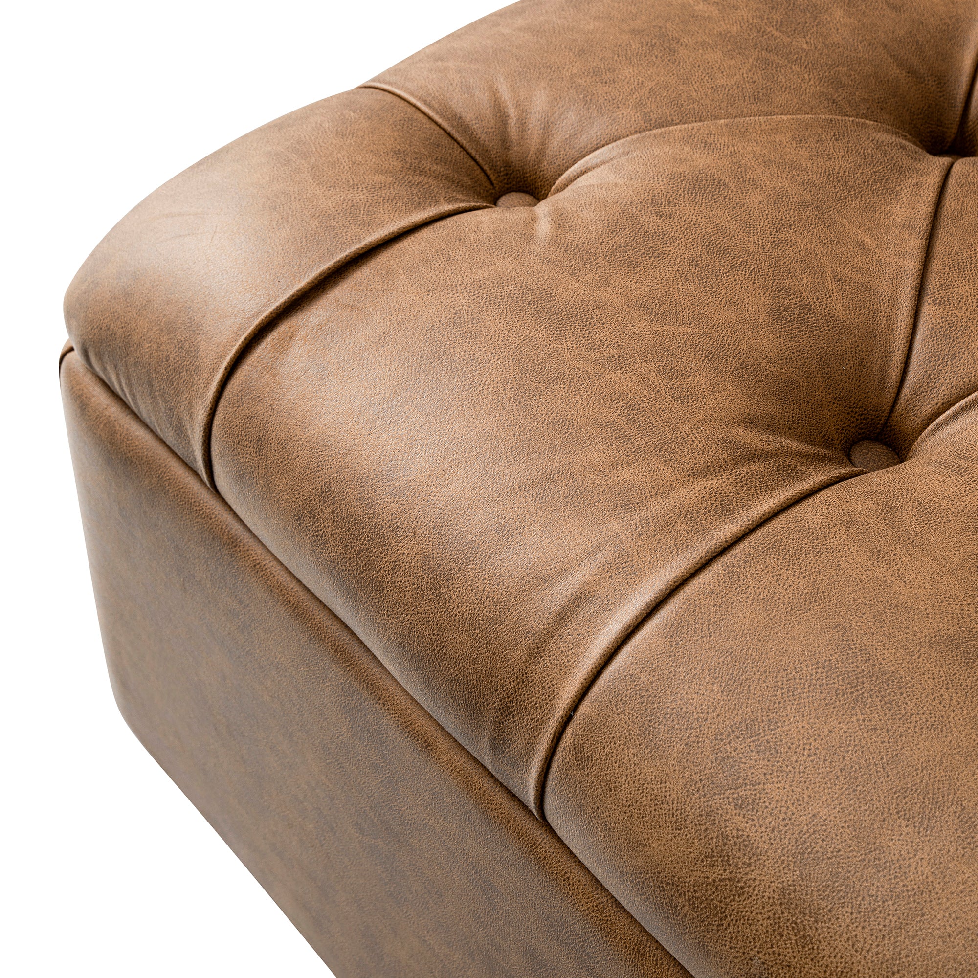 Portland Small Double Buttoned Fold-Out Bed in Ottoman, Tan Faux Suede - Image 20