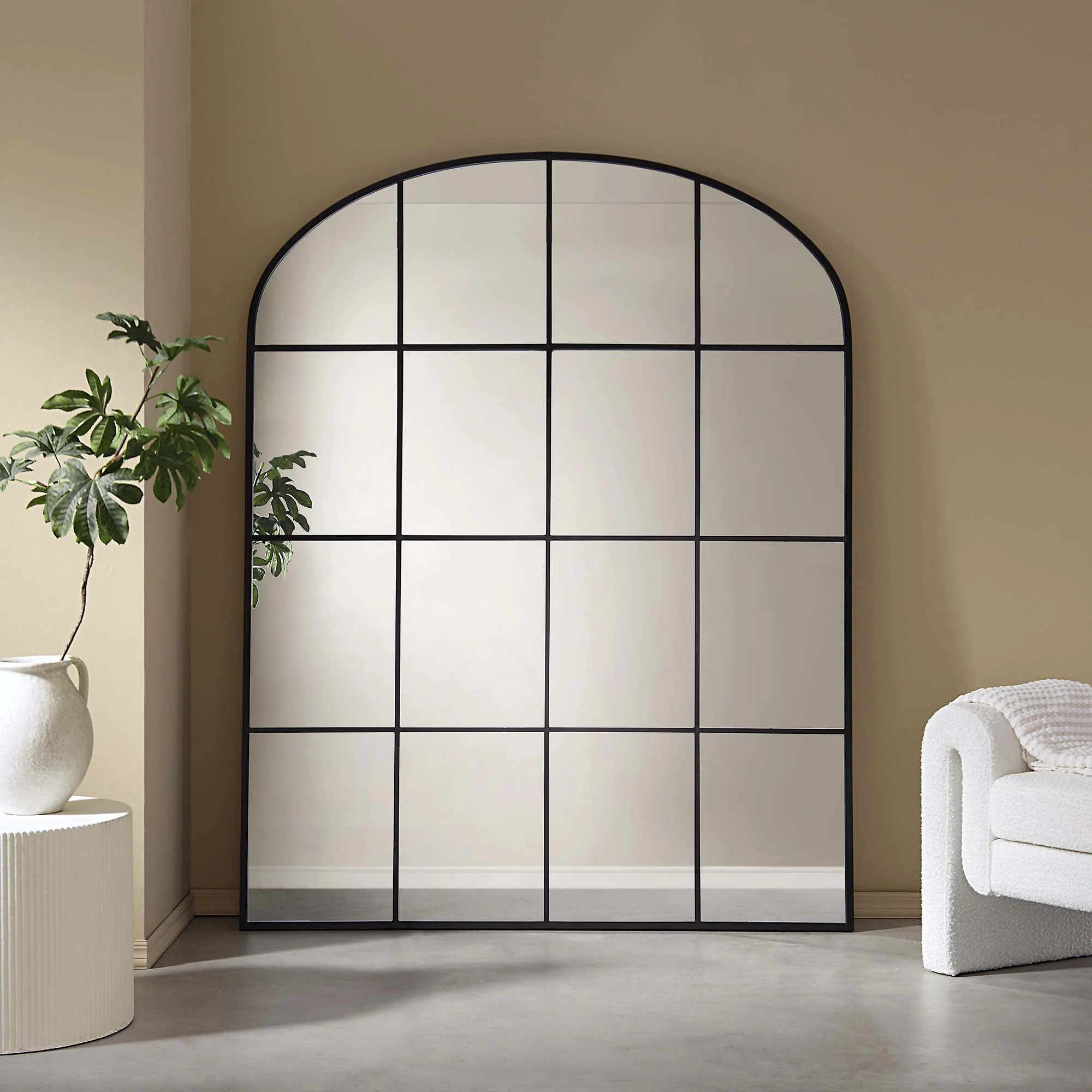 Portobello Arched Full Length Metal Frame Window Mirror 180 x 140 cm, Black - Image 2