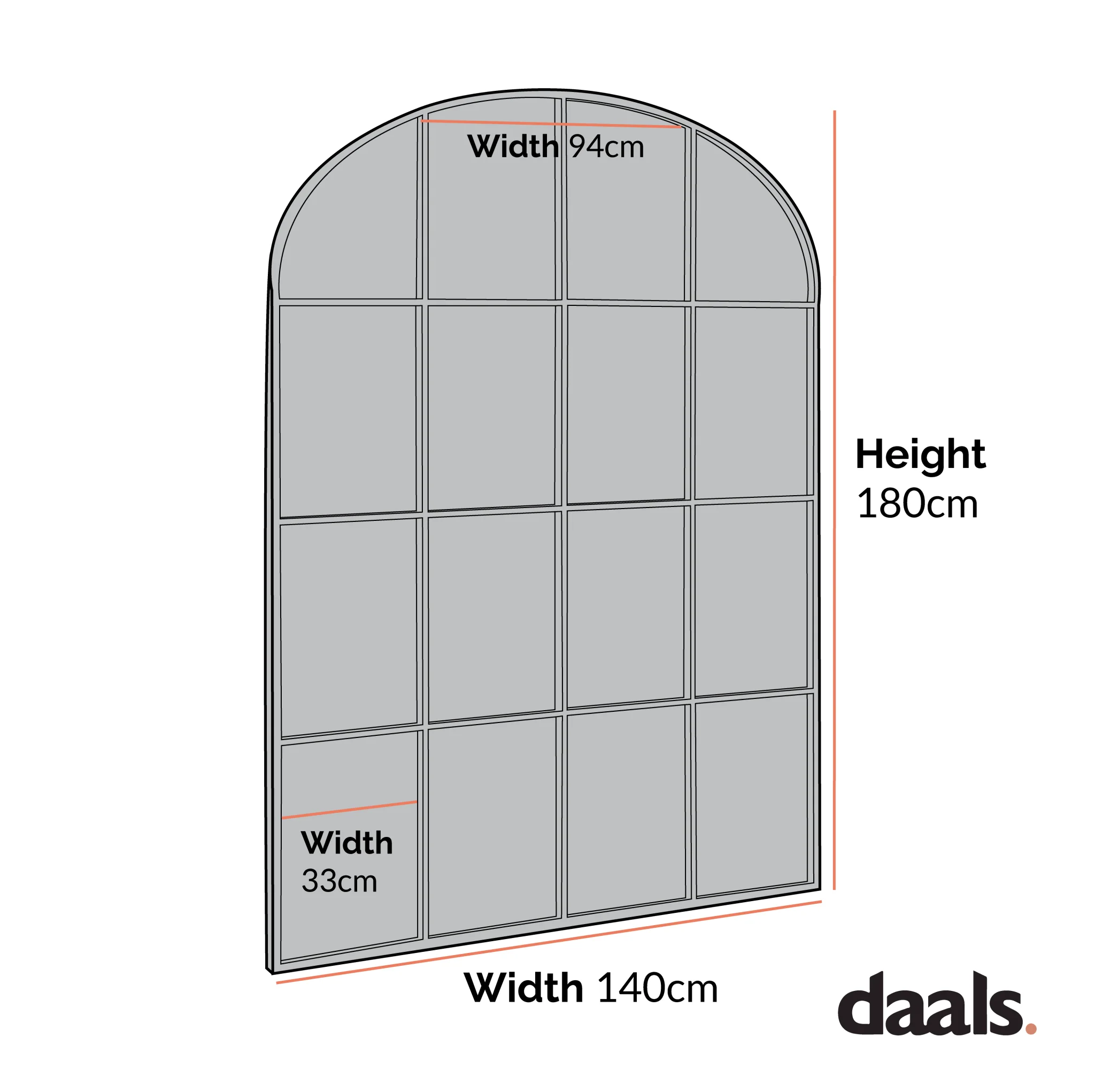 Portobello Arched Full Length Metal Frame Window Mirror 180 x 140 cm, Black - Image 5