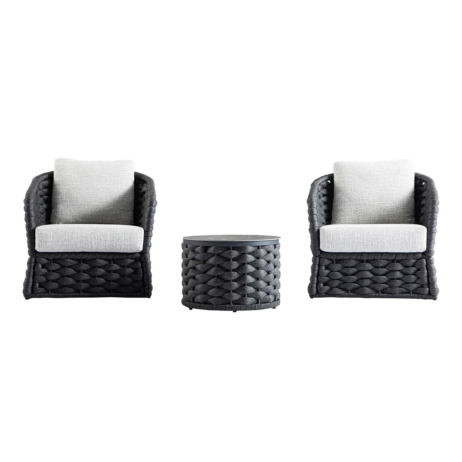Positano Wide Rope Bistro Set, Grey - Image 10