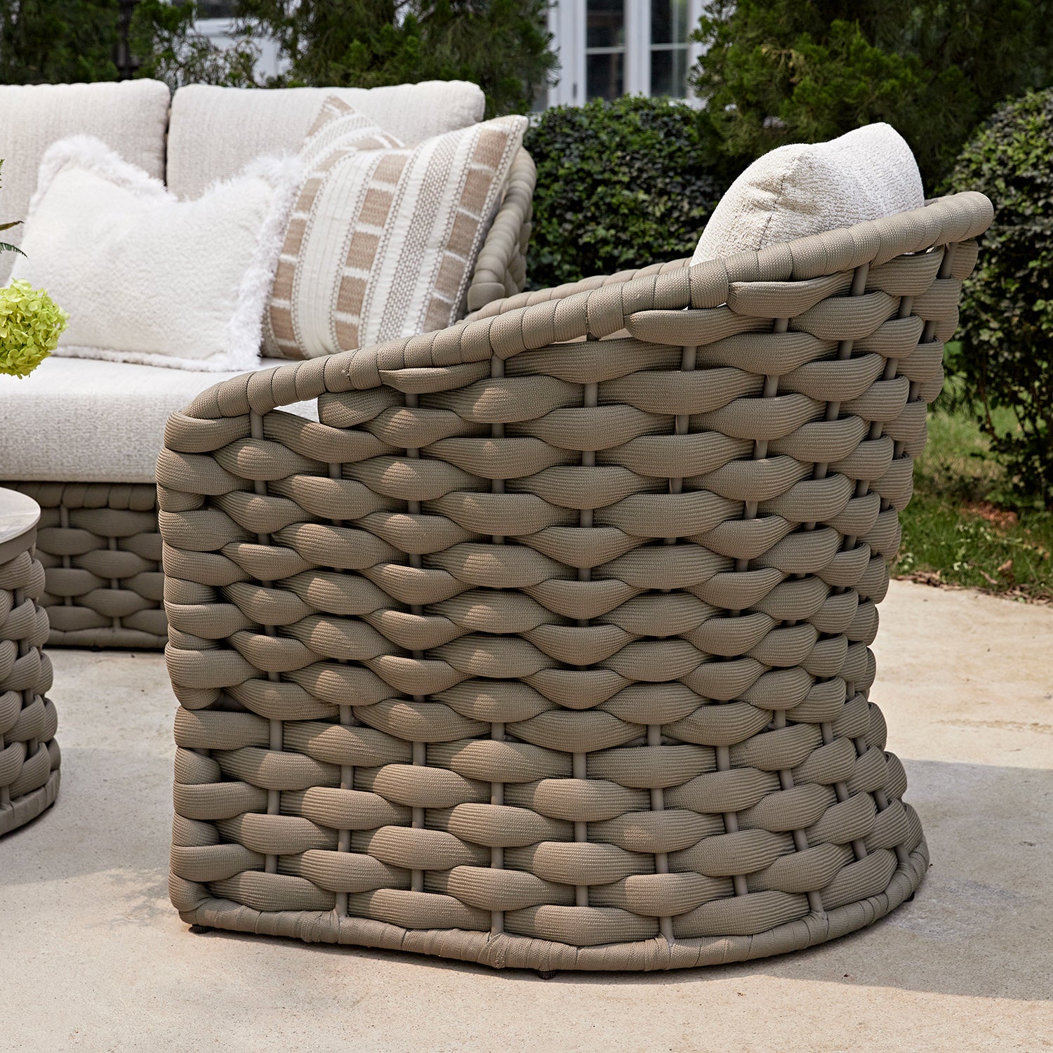 Positano Wide Rope Sofa Set with Nesting Coffee Tables, Taupe - Image 4