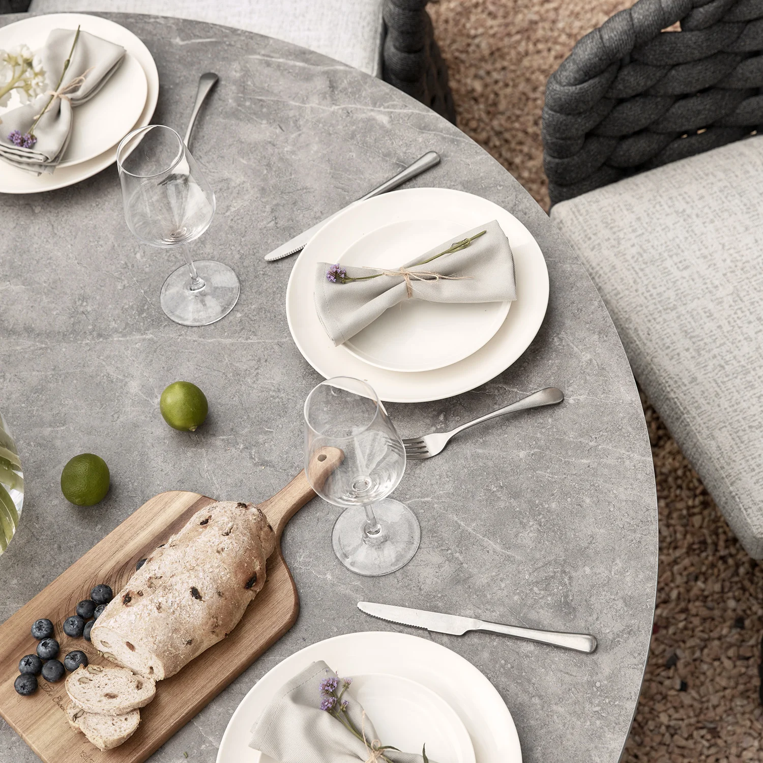 Positano Wide Rope 6-Seater Round Dining Set, Grey - Image 8