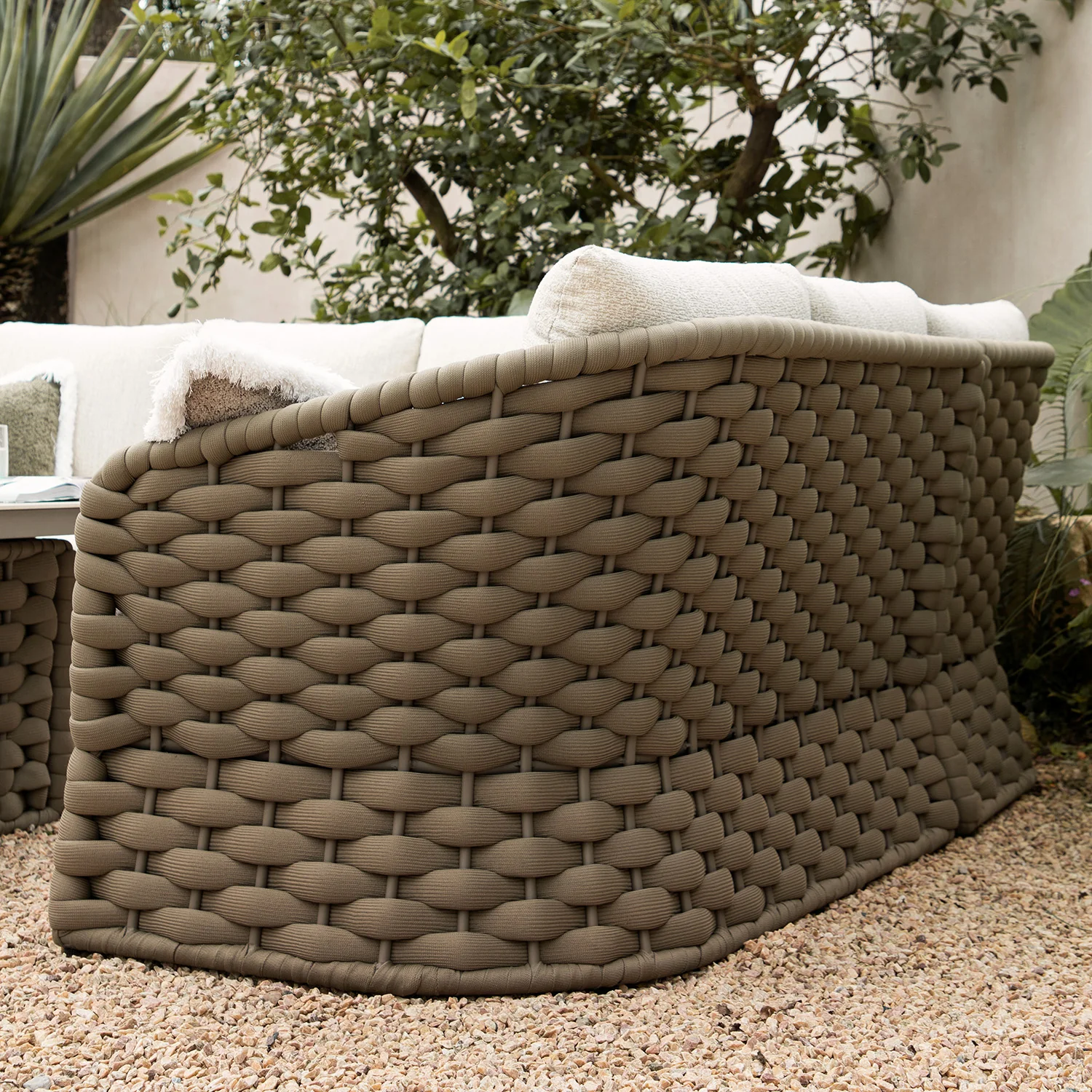 Positano Wide Rope Large Corner Casual Dining Set | Firepit Table, Taupe - Image 11