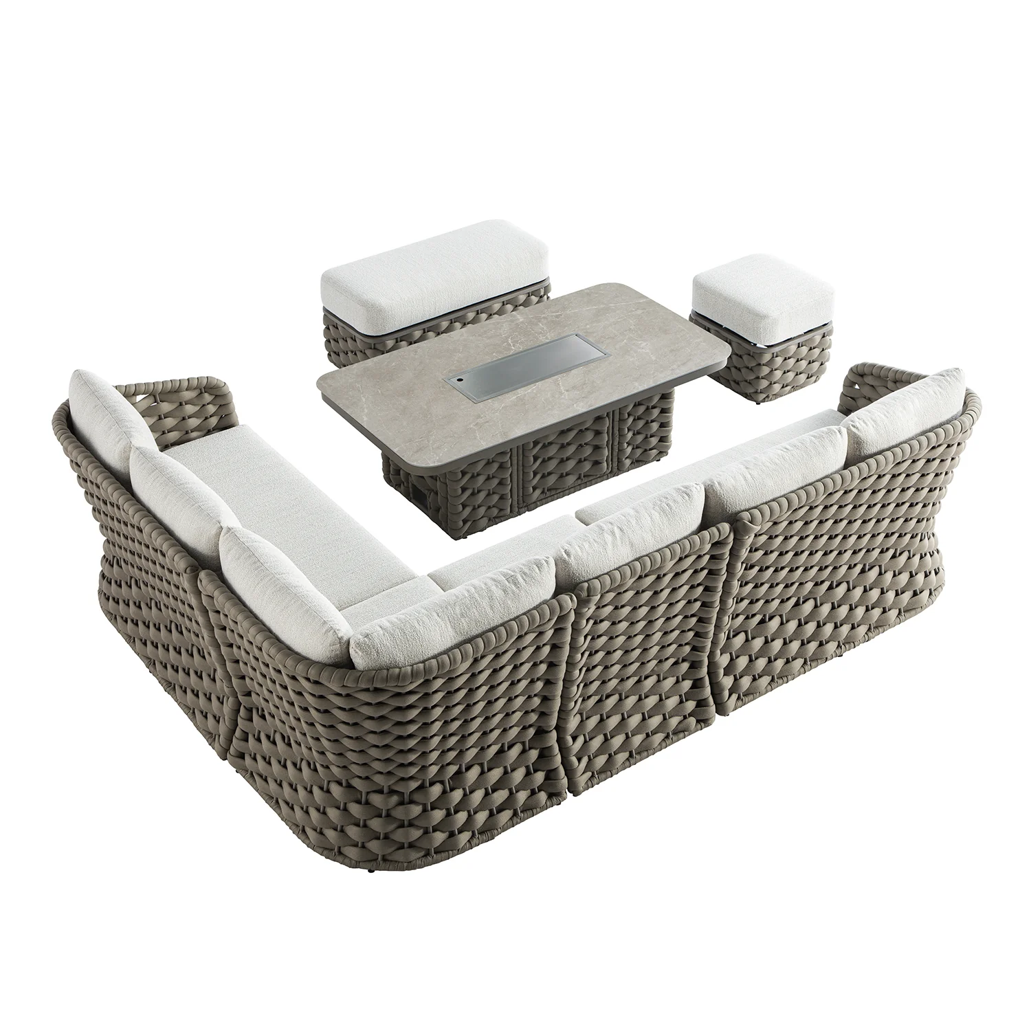 Positano Wide Rope Large Corner Casual Dining Set | Firepit Table, Taupe - Image 19