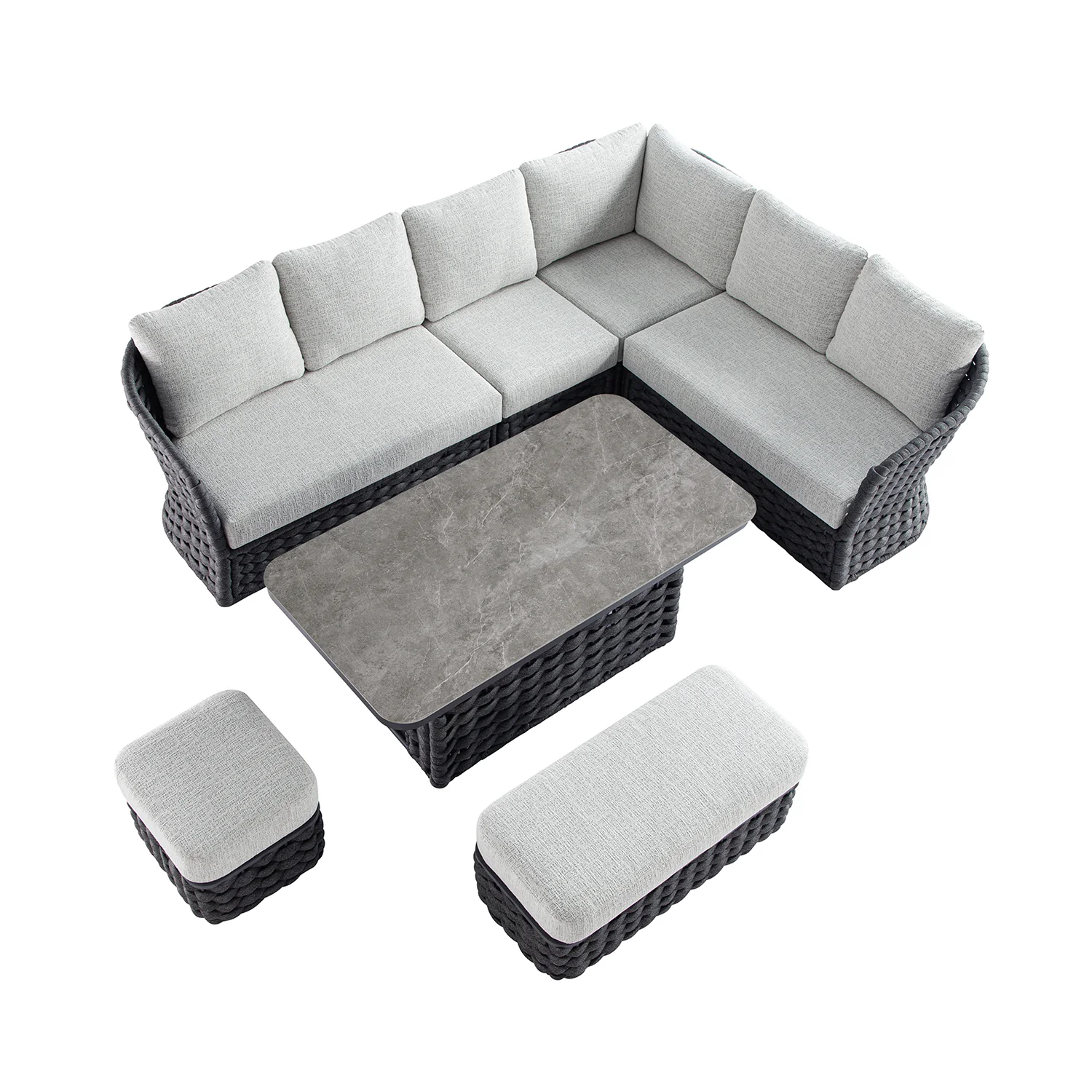 Positano Wide Rope Large Corner Casual Dining Set | Rising Table, Grey - Image 5