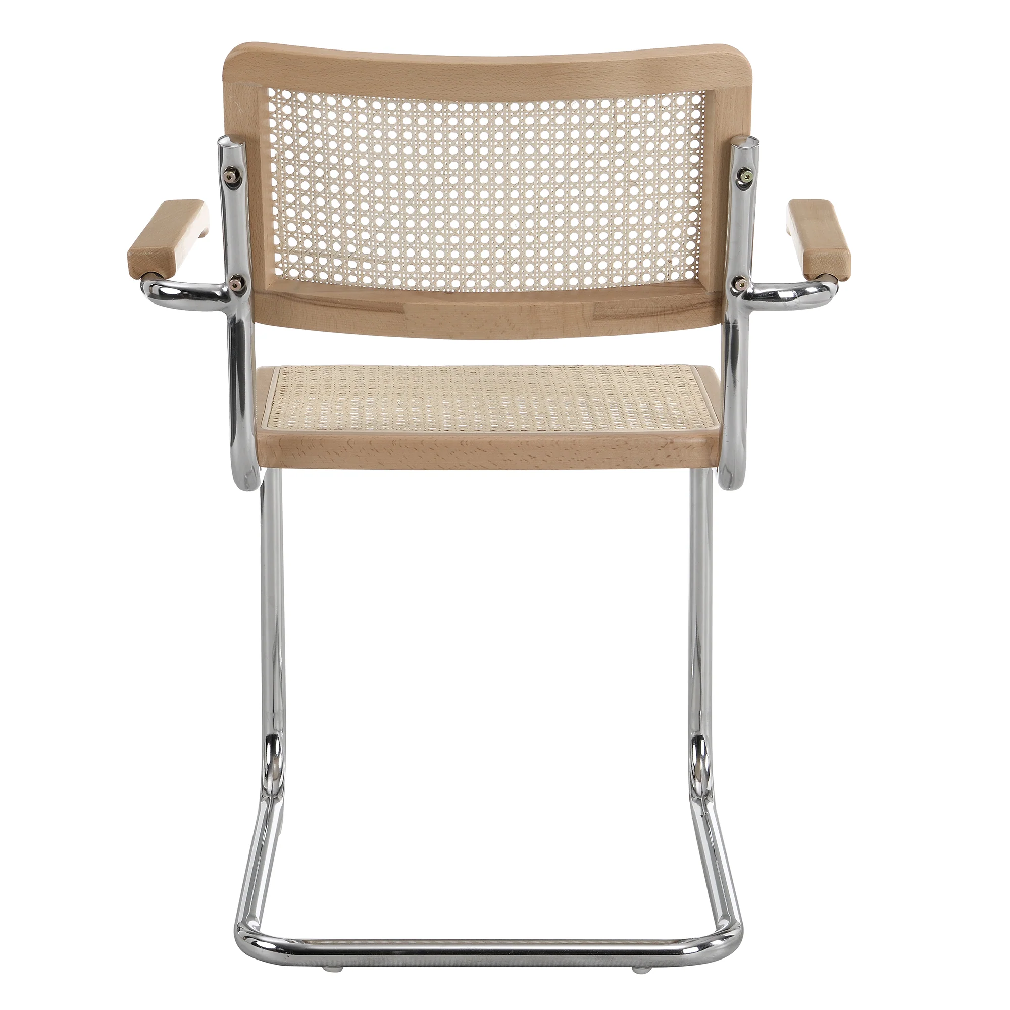 Rayna Pair of 2 Solid Beech Dining Chairs with Armrests, Natural Cane & Chrome (Natural) - Image 6