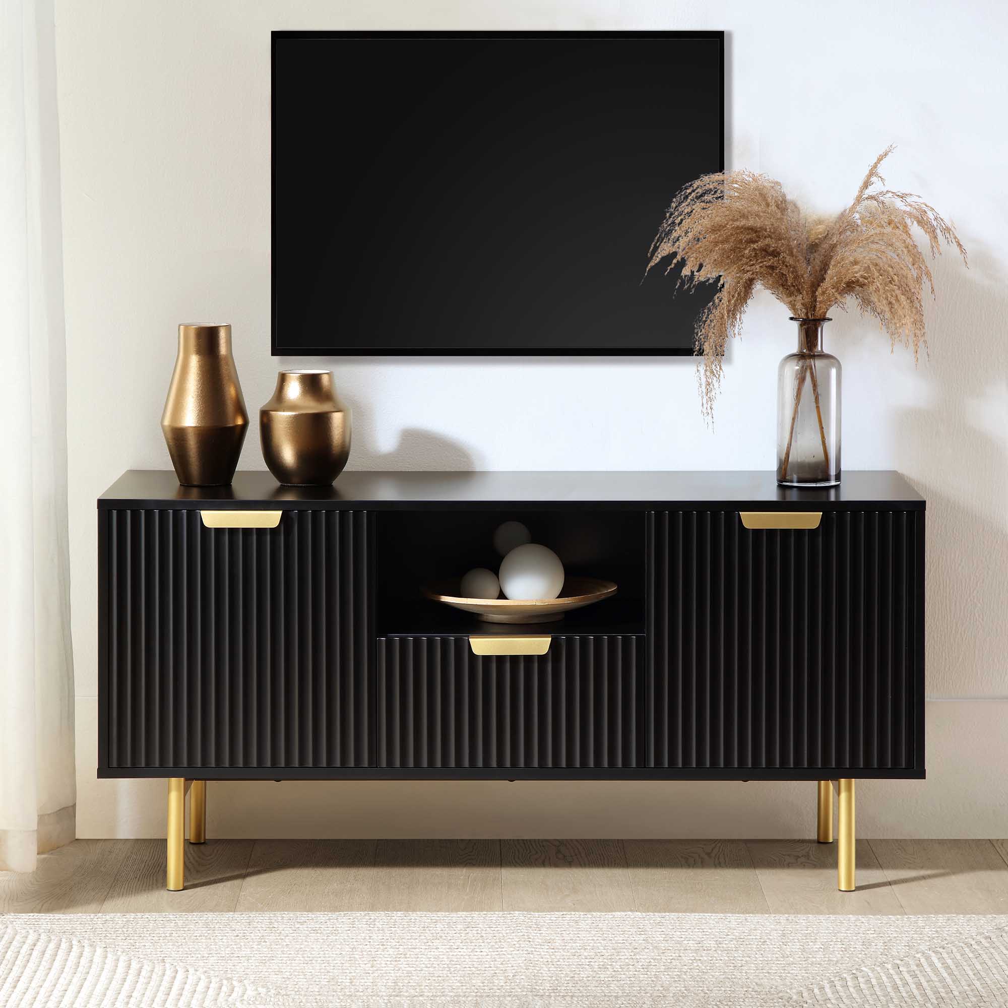 Richmond Ridged 120cm Wide TV Media Unit, Matte Black - Image 2