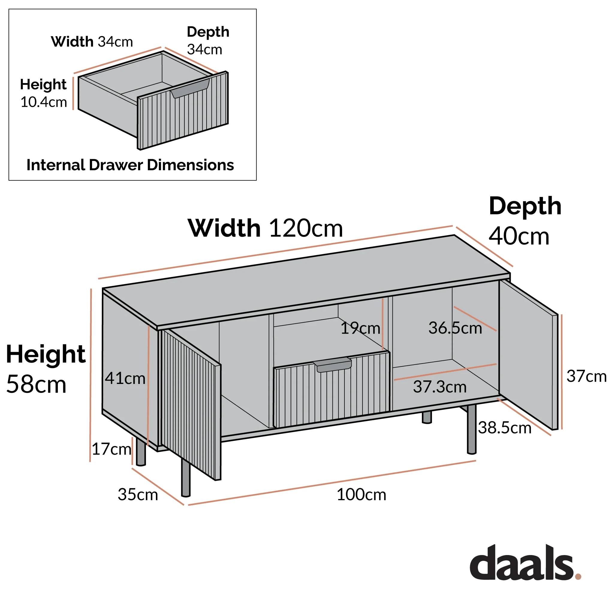 Richmond Ridged 120cm Wide TV Media Unit, Matte Black - Image 5