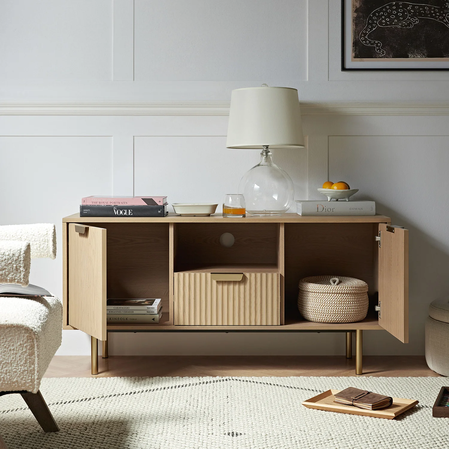 Richmond Ridged 120cm Wide TV Media Unit, Light Ash - Image 3