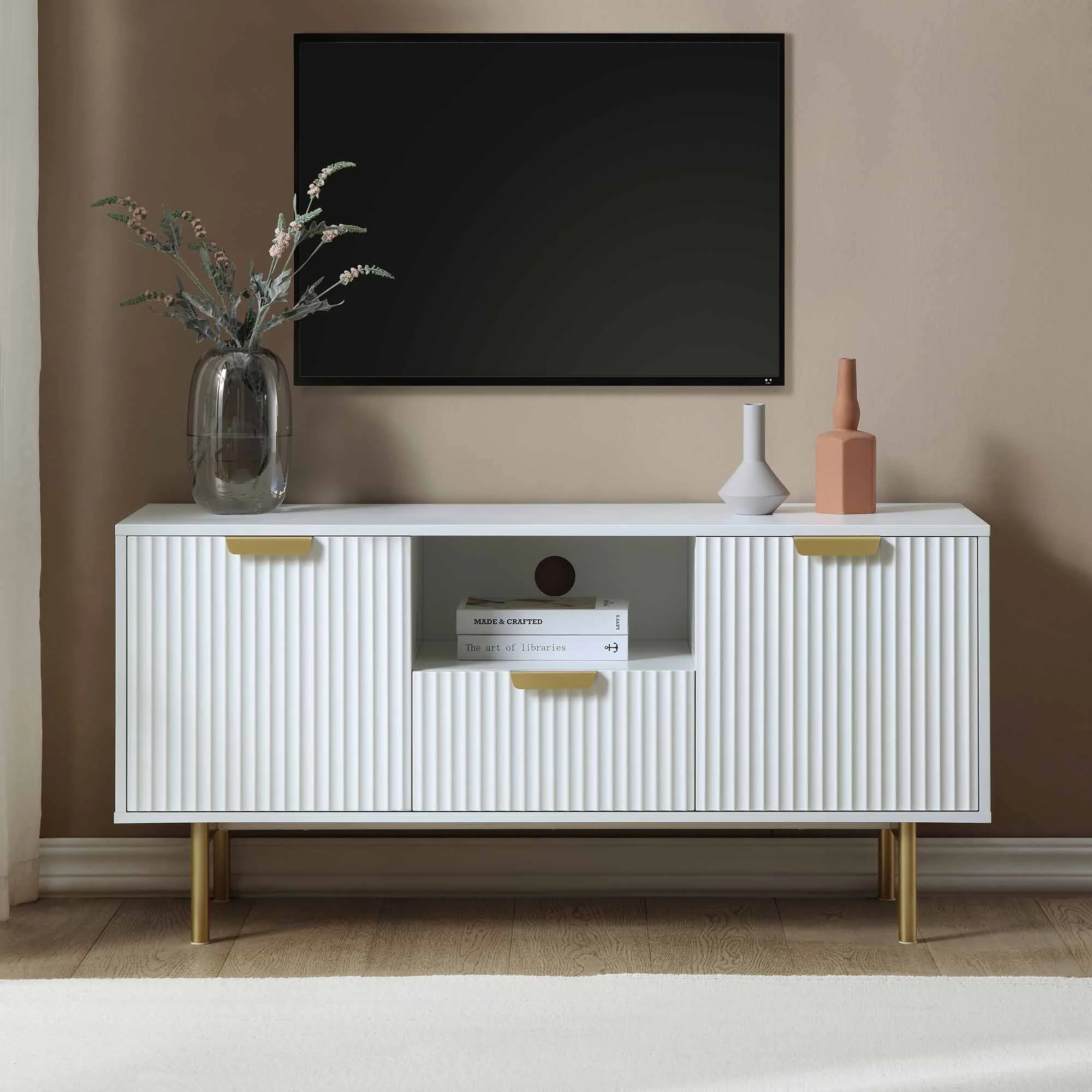 Richmond Ridged 120cm Wide TV Media Unit, Matte White - Image 2