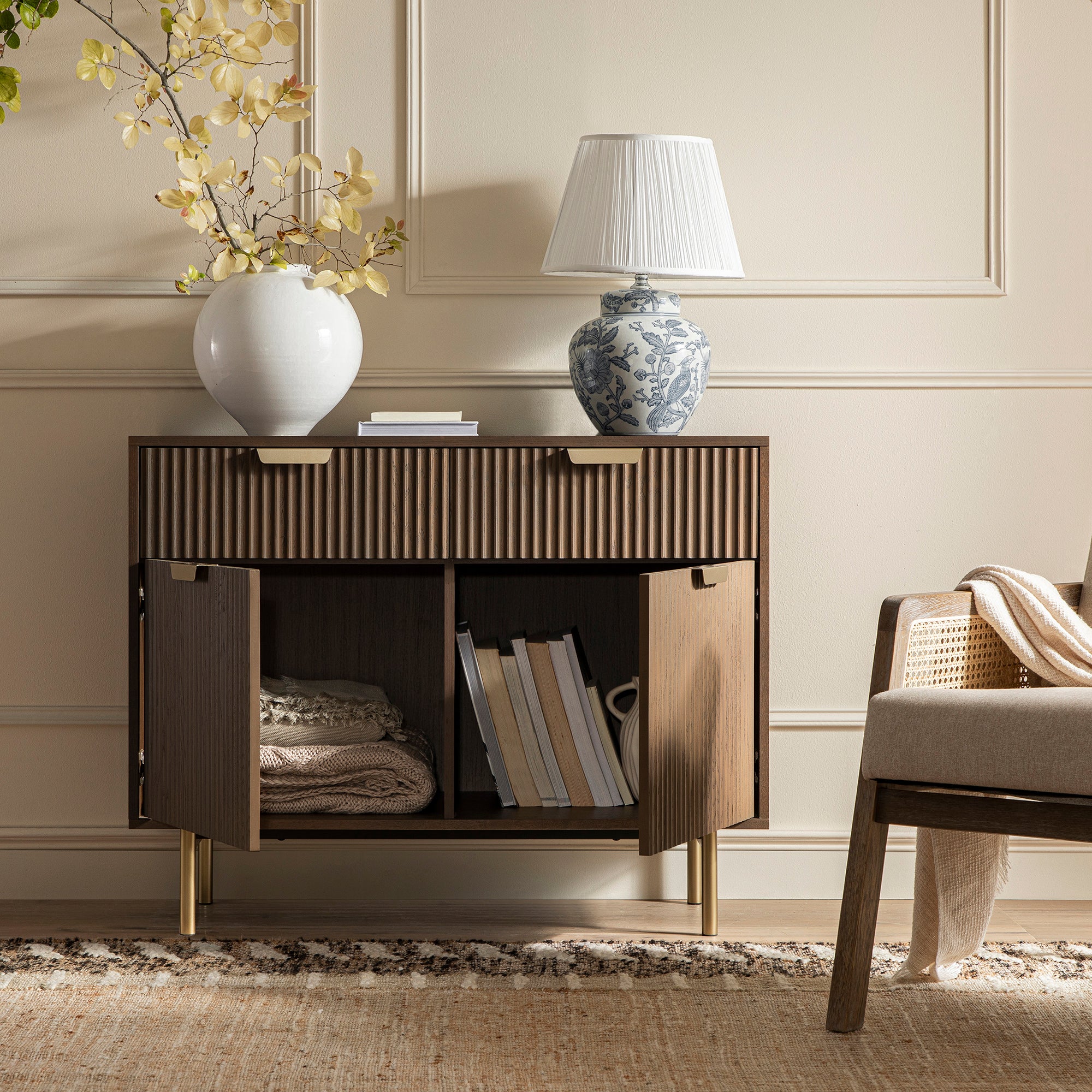 Richmond Ridged 2-Door Cabinet with Drawers, Dark Ash - Image 3