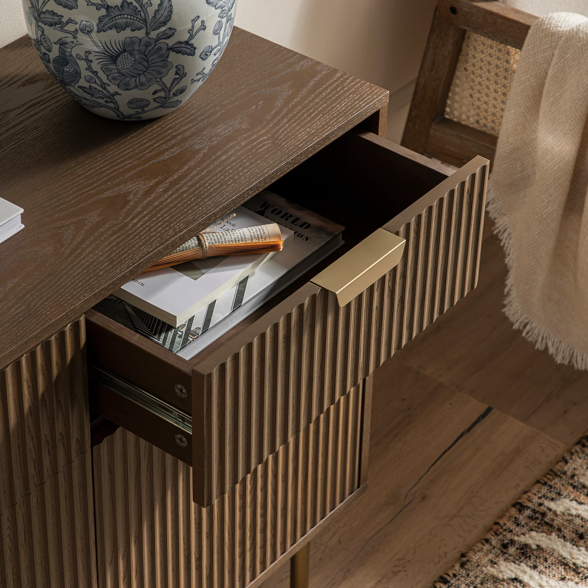 Richmond Ridged 2-Door Cabinet with Drawers, Dark Ash - Image 5