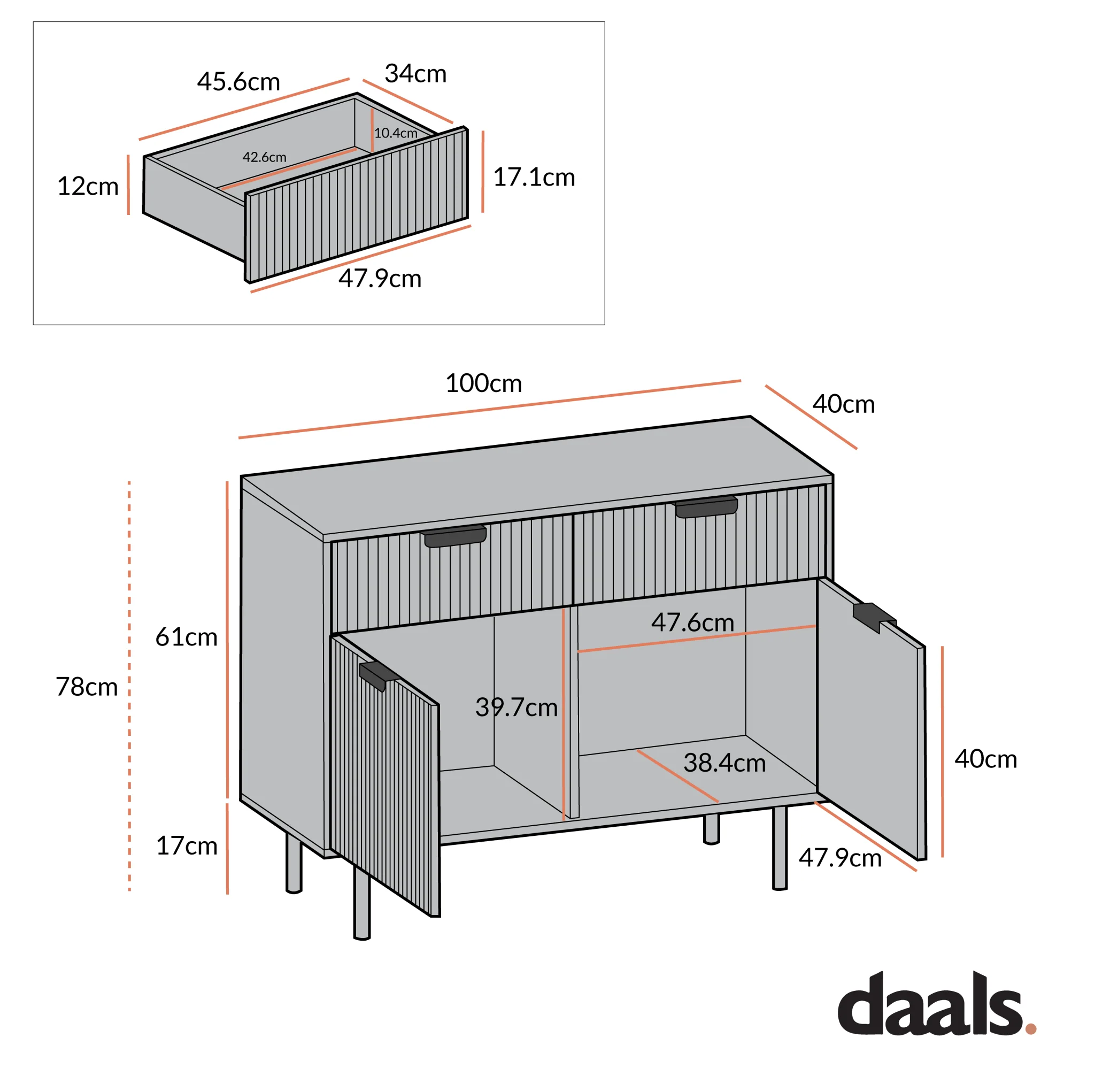 Richmond Ridged 2-Door Cabinet with Drawers, Dark Ash - Image 9
