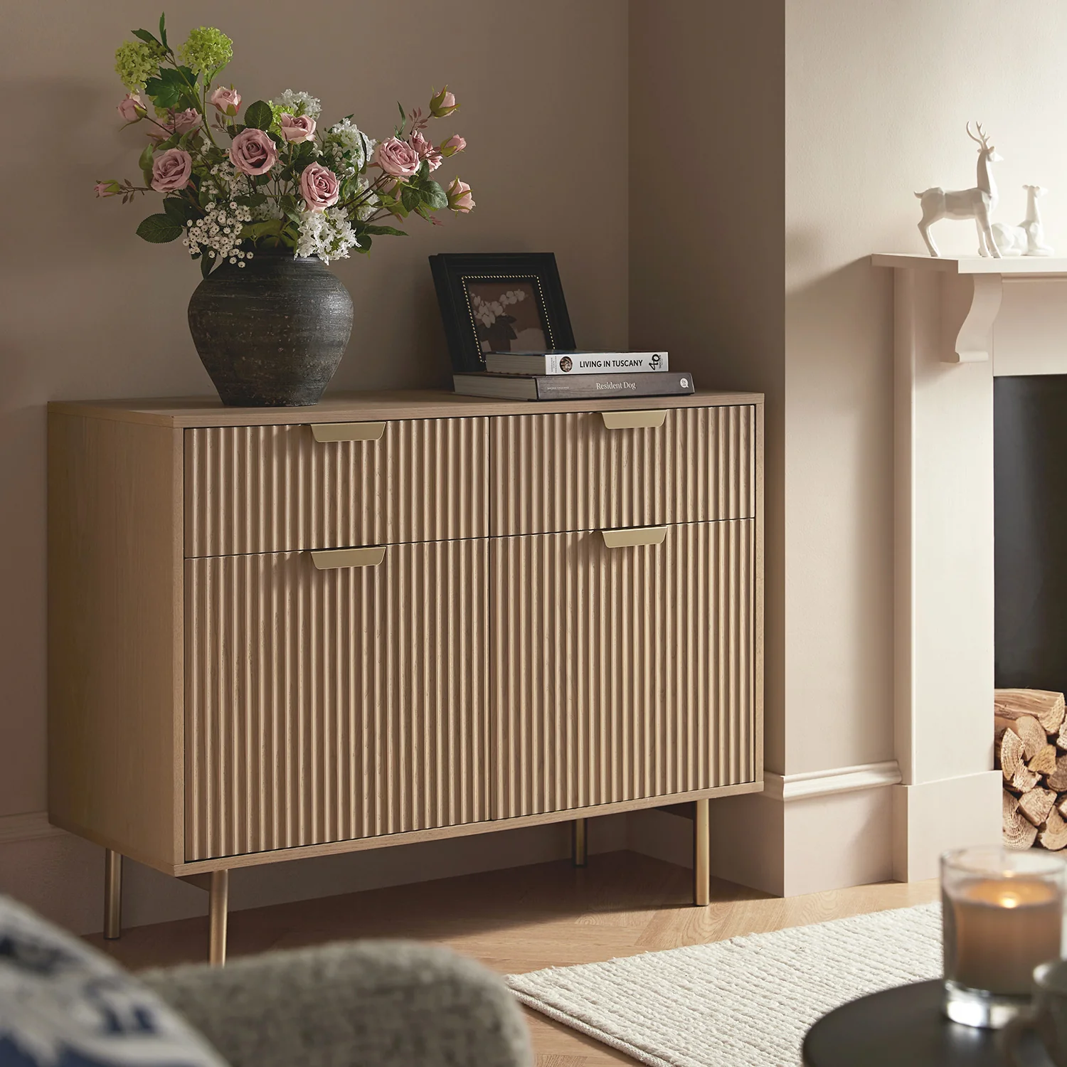 Richmond Ridged 2-Door Cabinet with Drawers, Light Ash - Image 2