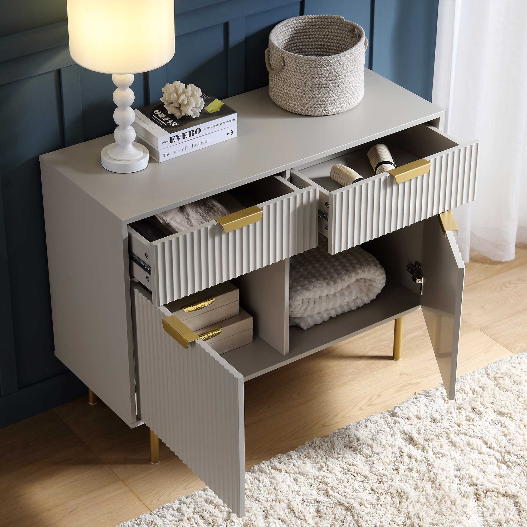 Richmond Ridged 2-Door Cabinet with Drawers, Matte Taupe - Image 3