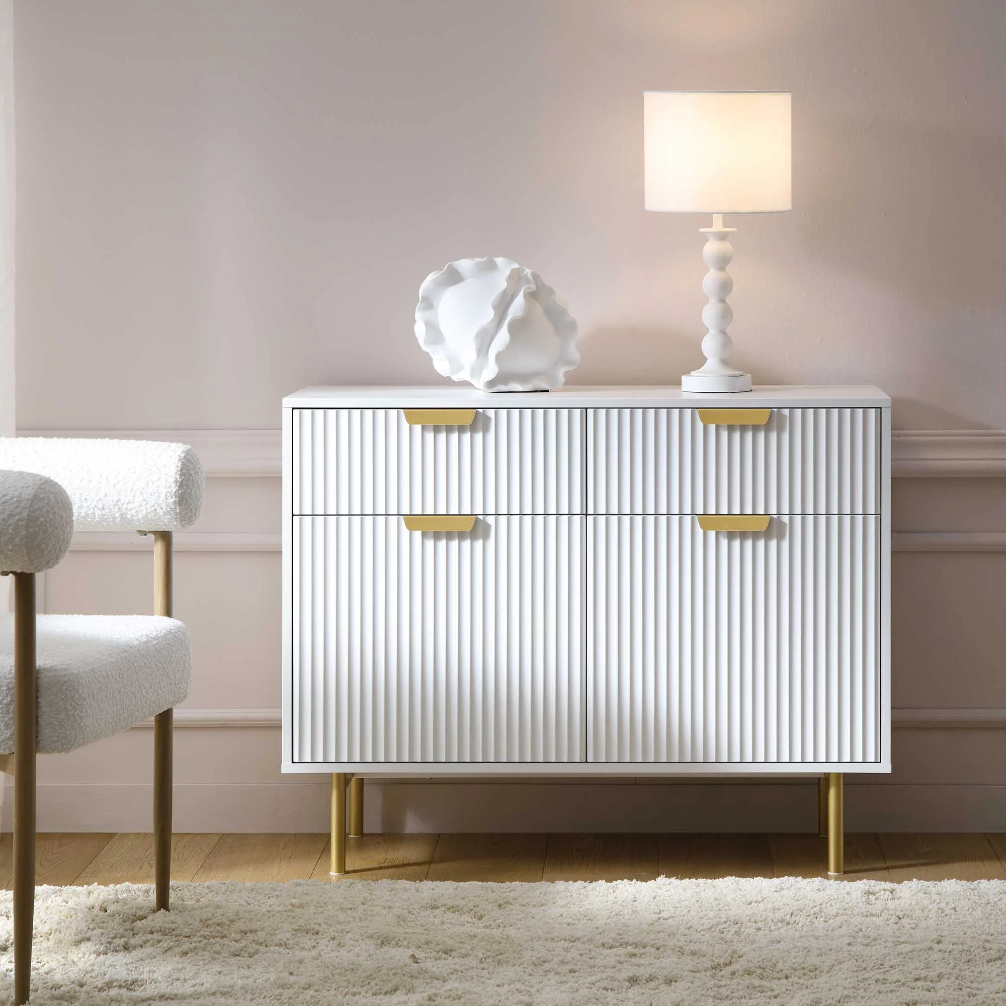 Richmond Ridged 2-Door Cabinet with Drawers, Matte White - Image 2