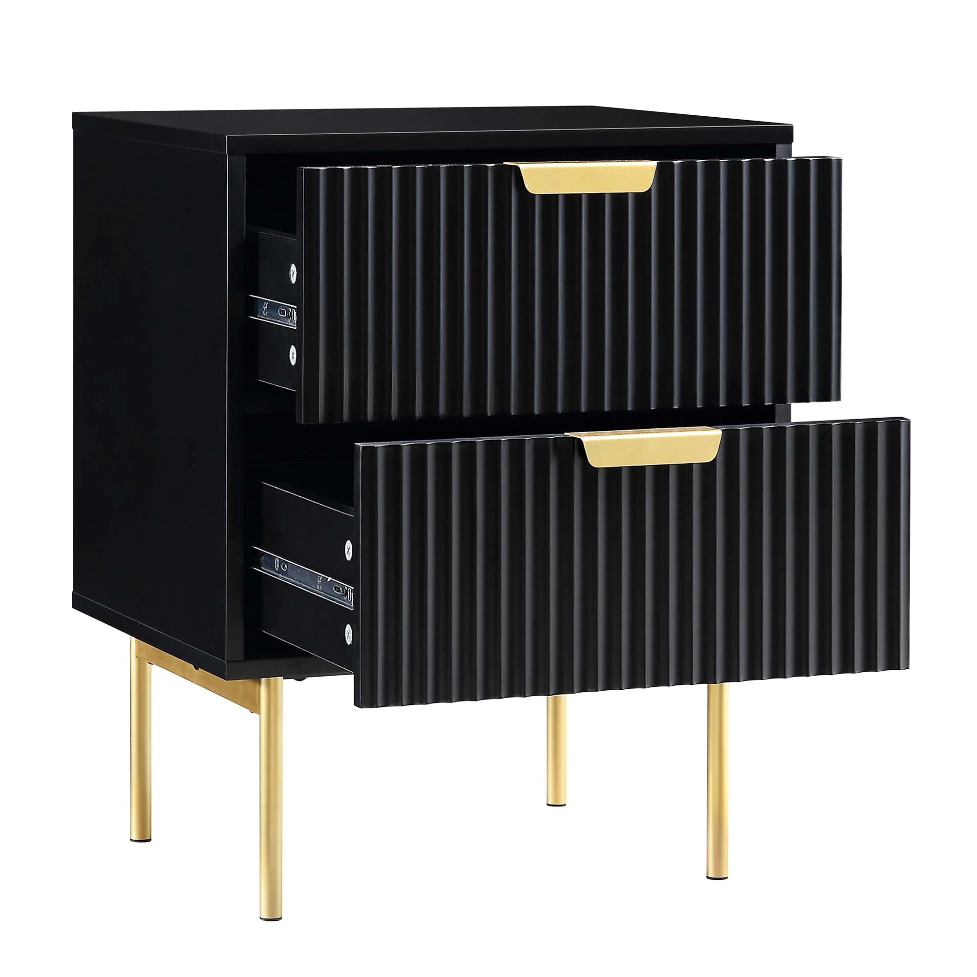 Richmond Ridged 2 Drawer Bedside Table, Matte Black - Image 6
