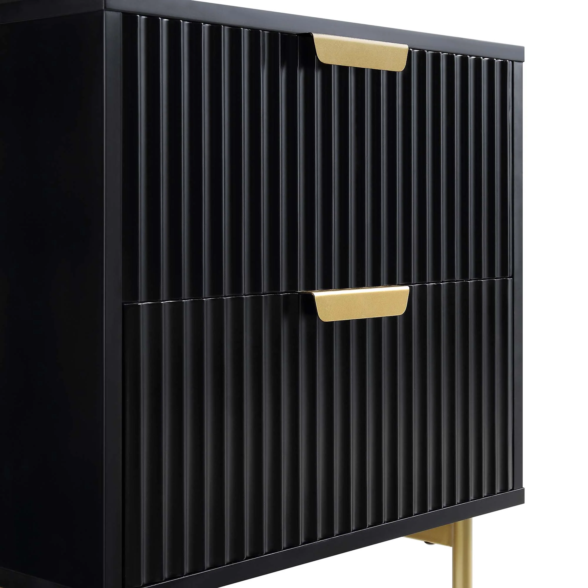 Richmond Ridged 2 Drawer Bedside Table, Matte Black - Image 9