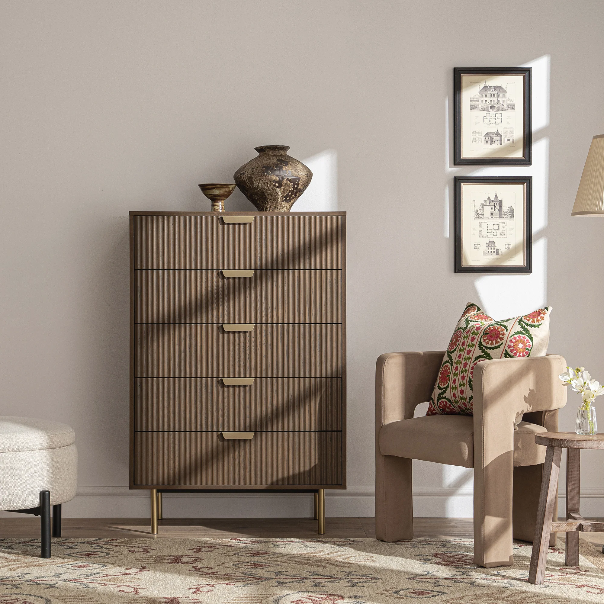 Richmond Ridged Chest of 5 Drawers, Dark Ash - Image 2