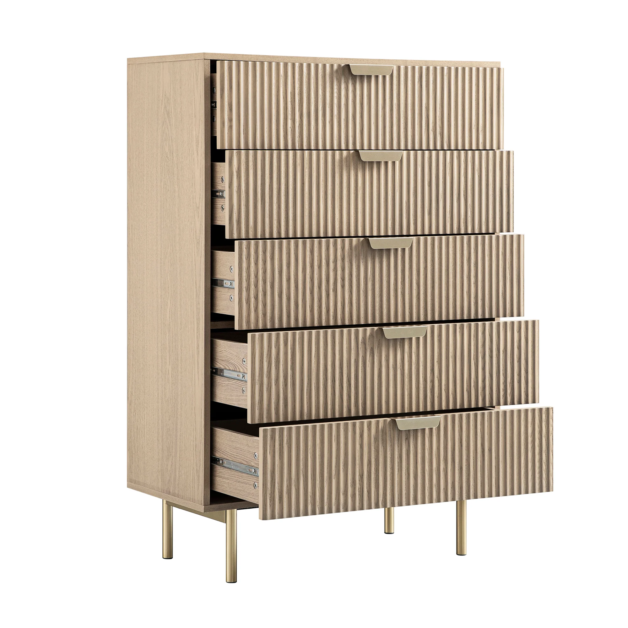 Richmond Ridged Chest of 5 Drawers, Light Ash - Image 9