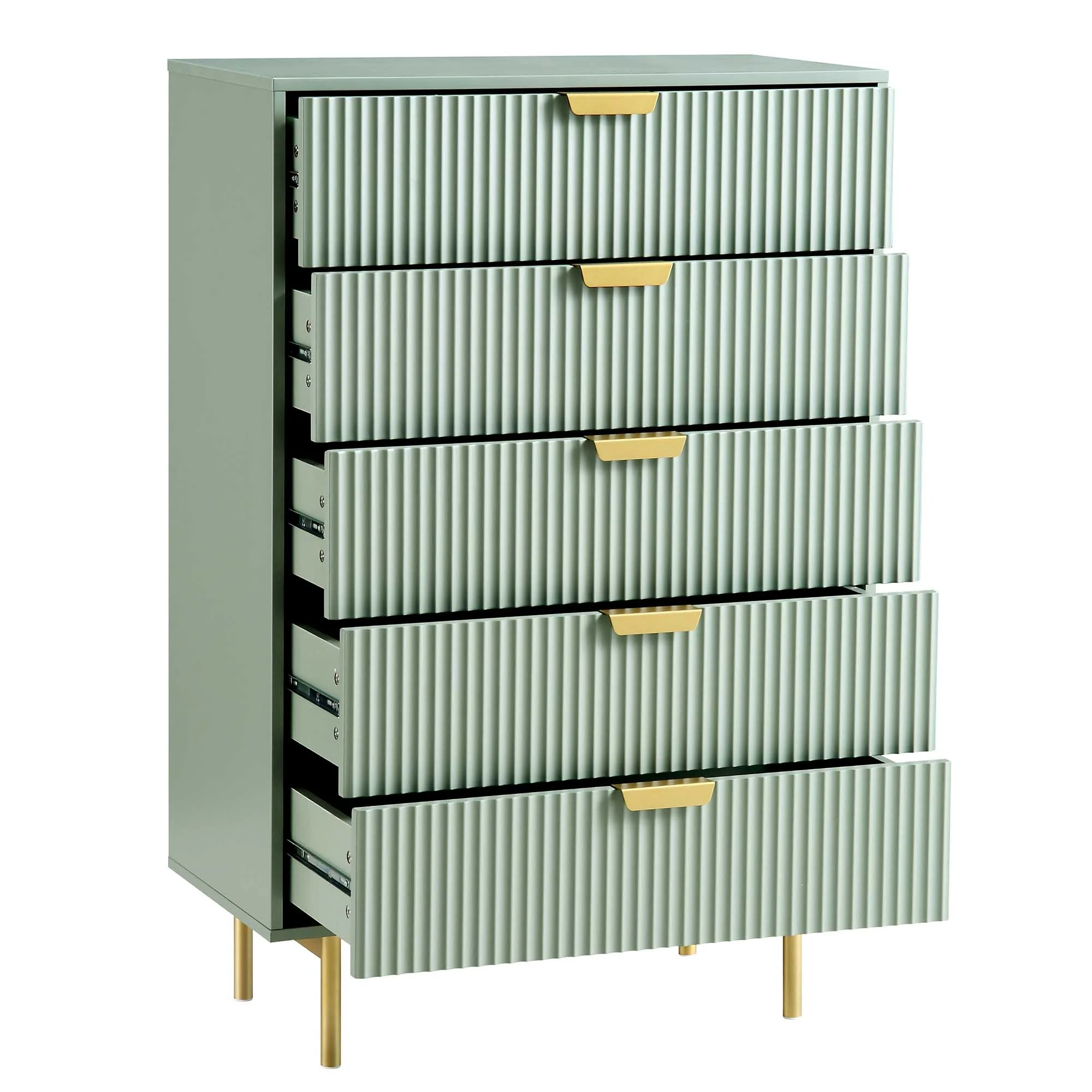 Richmond Ridged Chest of 5 Drawers, Matte Sage Green - Image 7