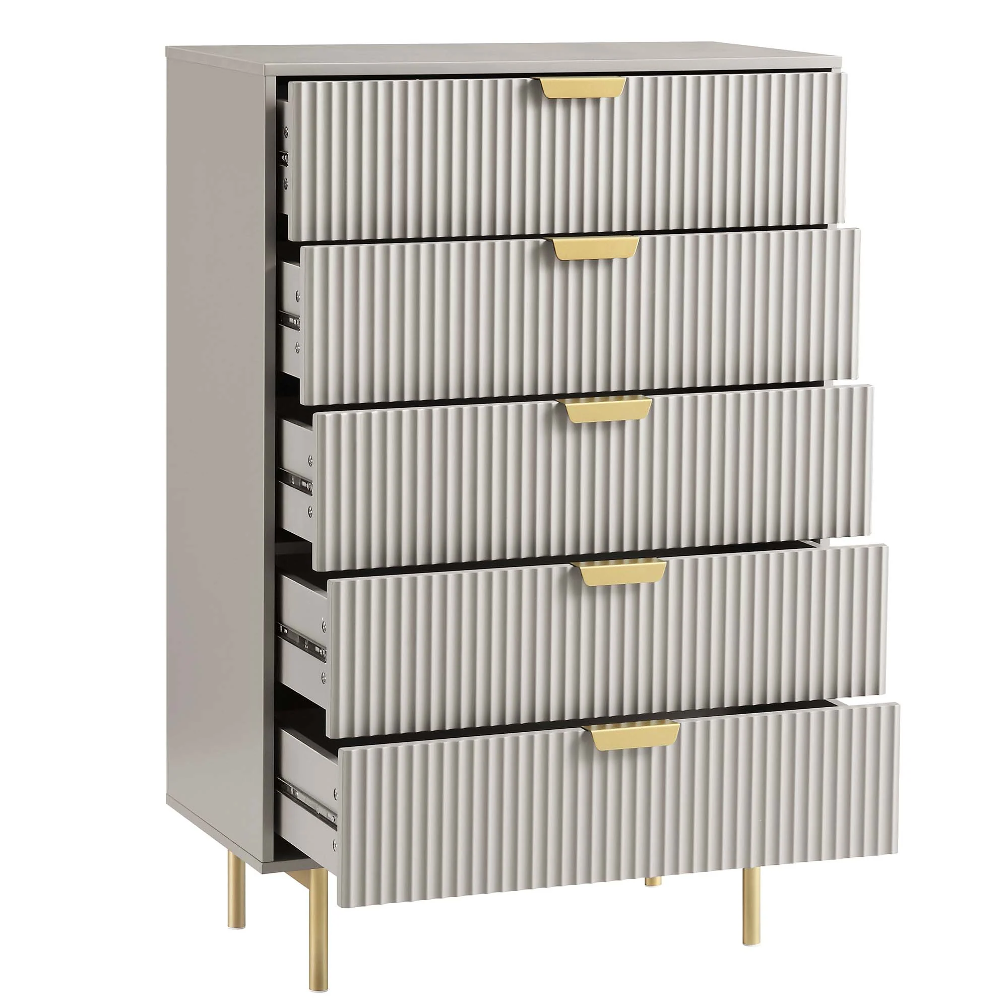 Richmond Ridged Chest of 5 Drawers, Matte Taupe - Image 7