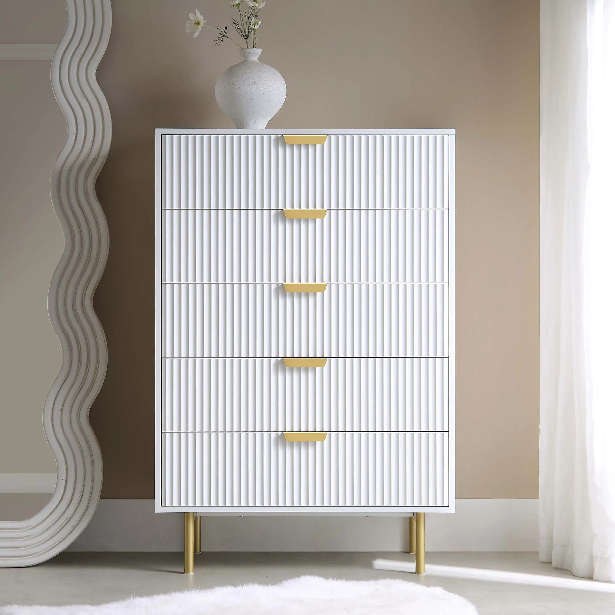 Richmond Ridged Chest of 5 Drawers, Matte White - Image 2
