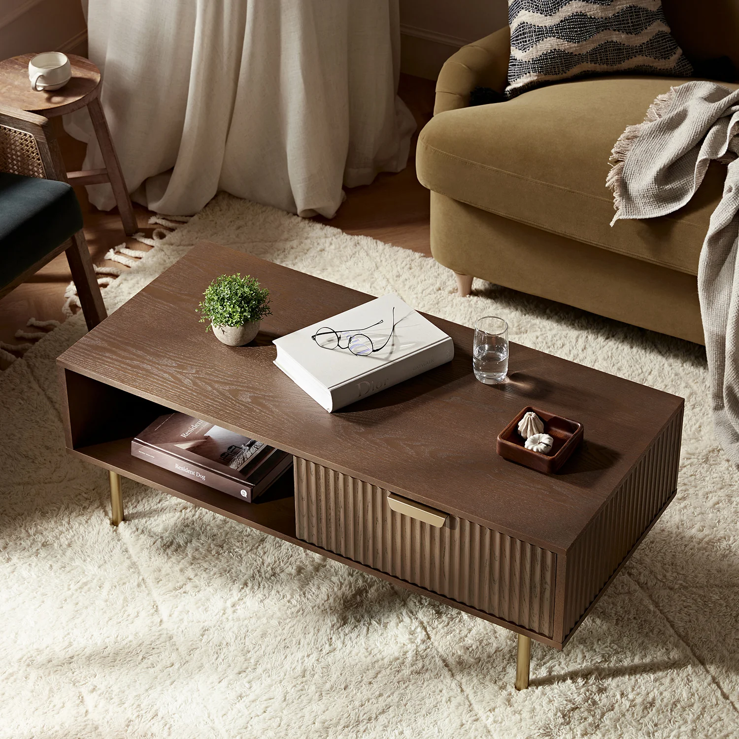 Richmond Ridged Coffee Table with Drawer, Dark Ash - Image 2