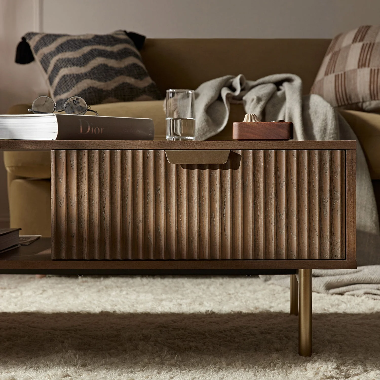 Richmond Ridged Coffee Table with Drawer, Dark Ash - Image 6