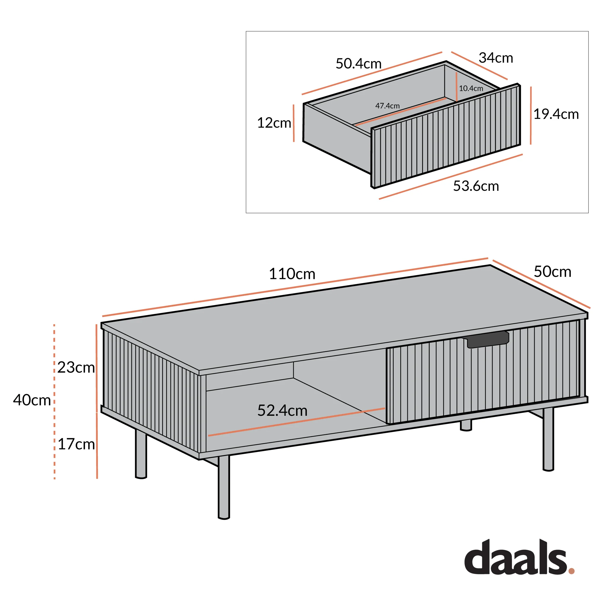 Richmond Ridged Coffee Table with Drawer, Dark Ash - Image 9