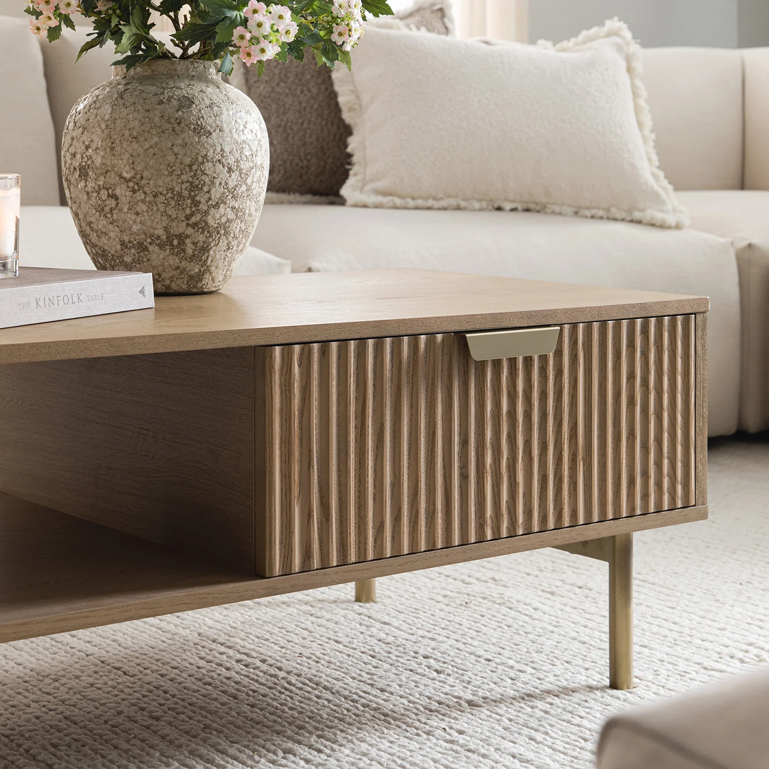 Richmond Ridged Coffee Table with Drawer, Light Ash - Image 7