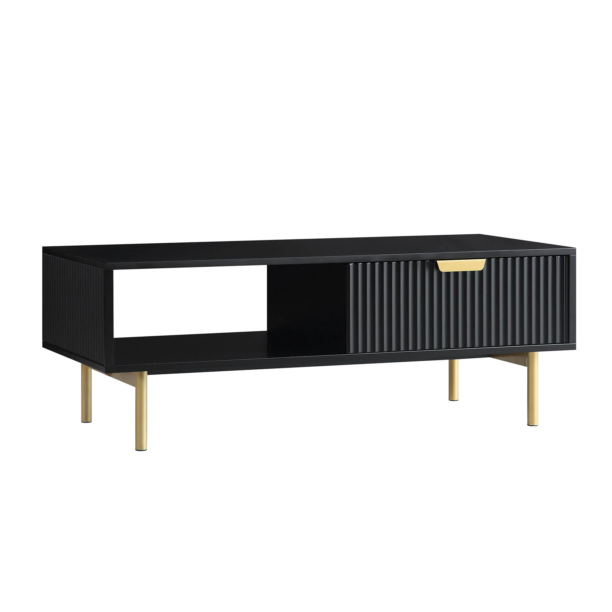 Richmond Ridged Coffee Table with Drawer, Matte Black - Image 5